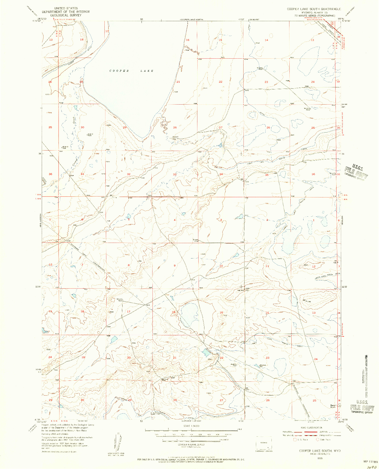 USGS 1:24000-SCALE QUADRANGLE FOR COOPER LAKE SOUTH, WY 1955