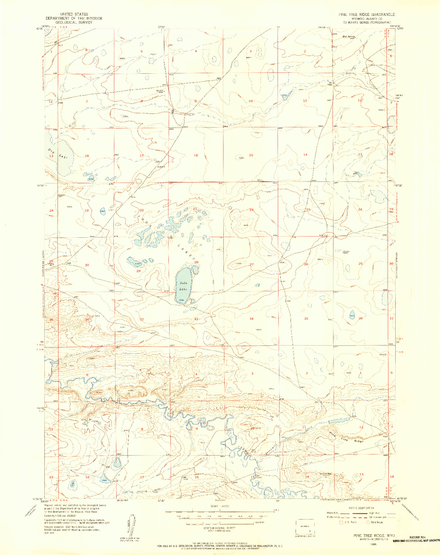 USGS 1:24000-SCALE QUADRANGLE FOR PINE TREE RIDGE, WY 1955