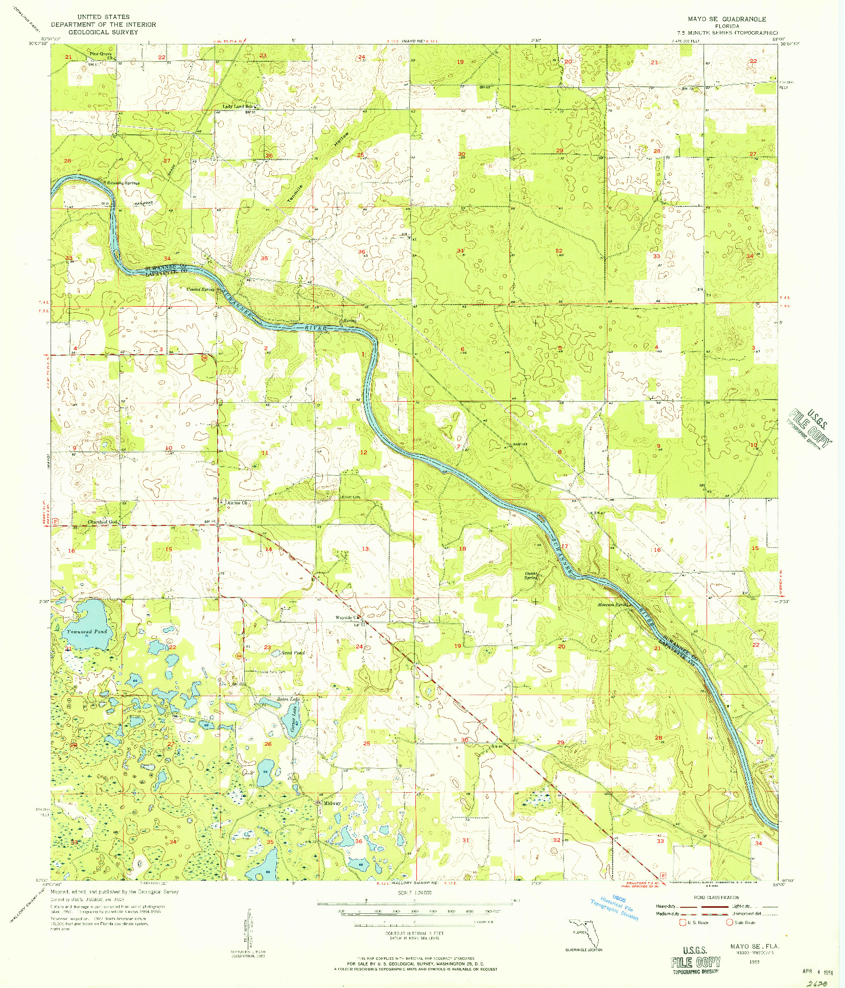 USGS 1:24000-SCALE QUADRANGLE FOR MAYO SE, FL 1955