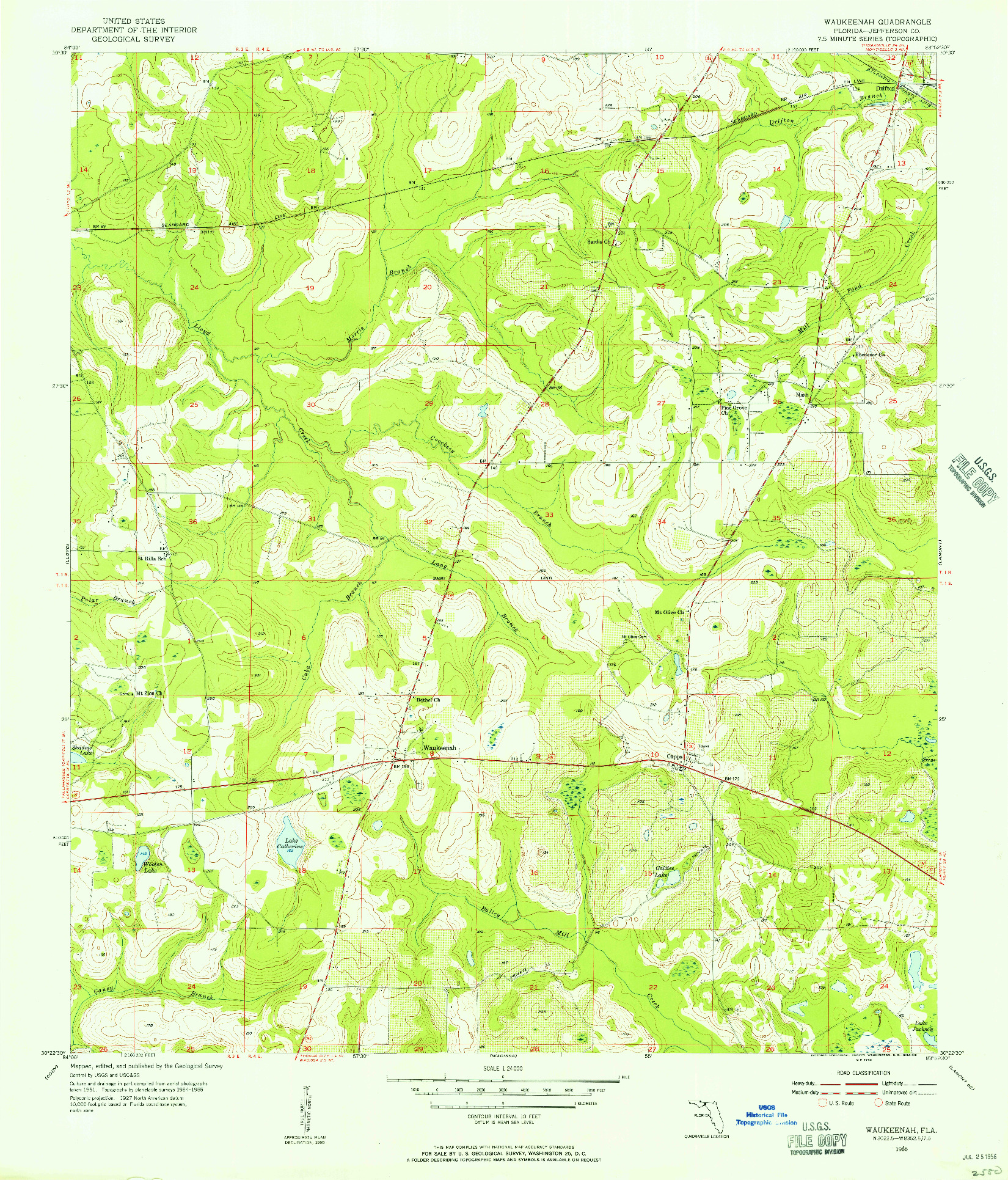 USGS 1:24000-SCALE QUADRANGLE FOR WAUKEENAH, FL 1955