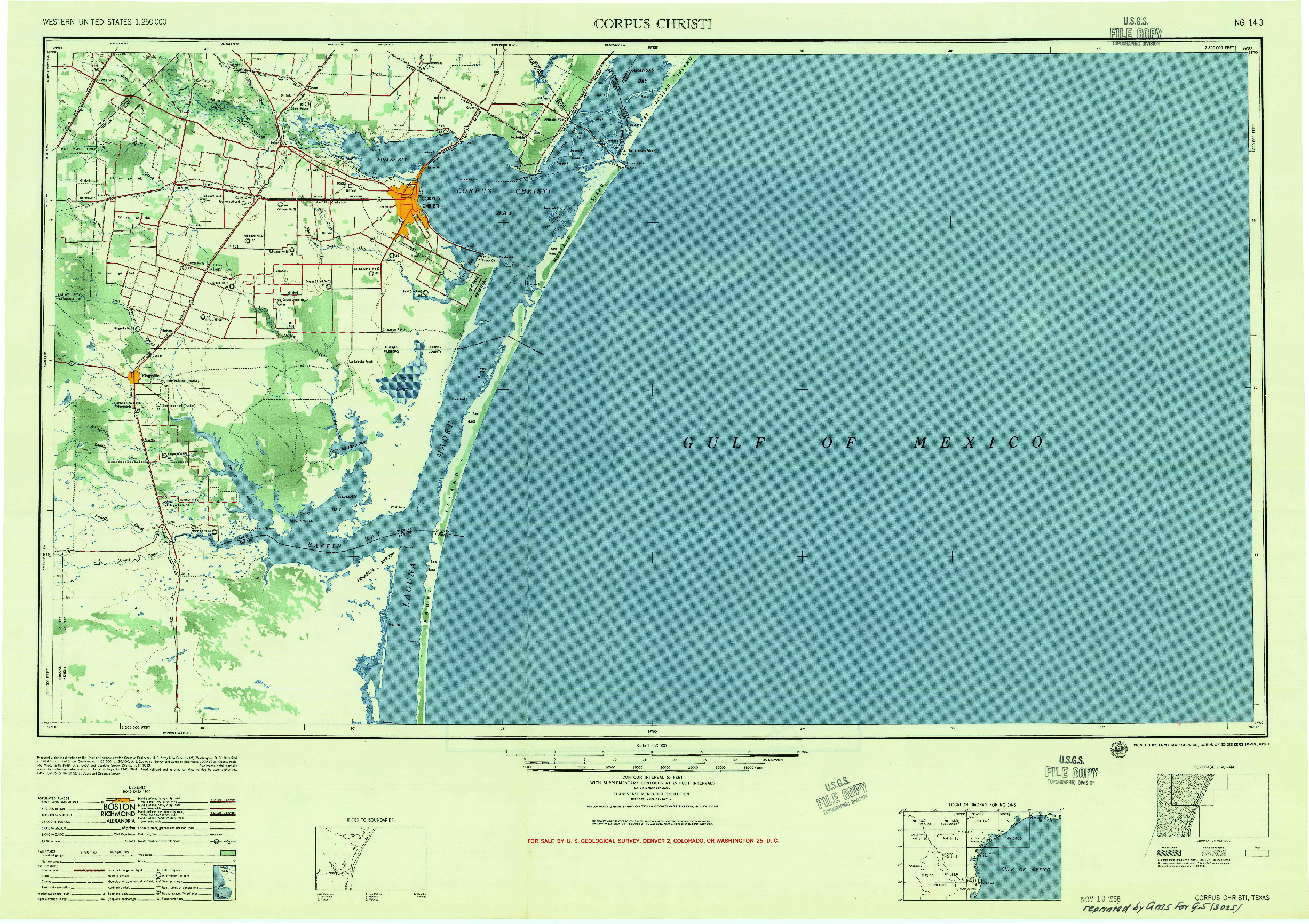 USGS 1:250000-SCALE QUADRANGLE FOR CORPUS CHRISTI, TX 1956