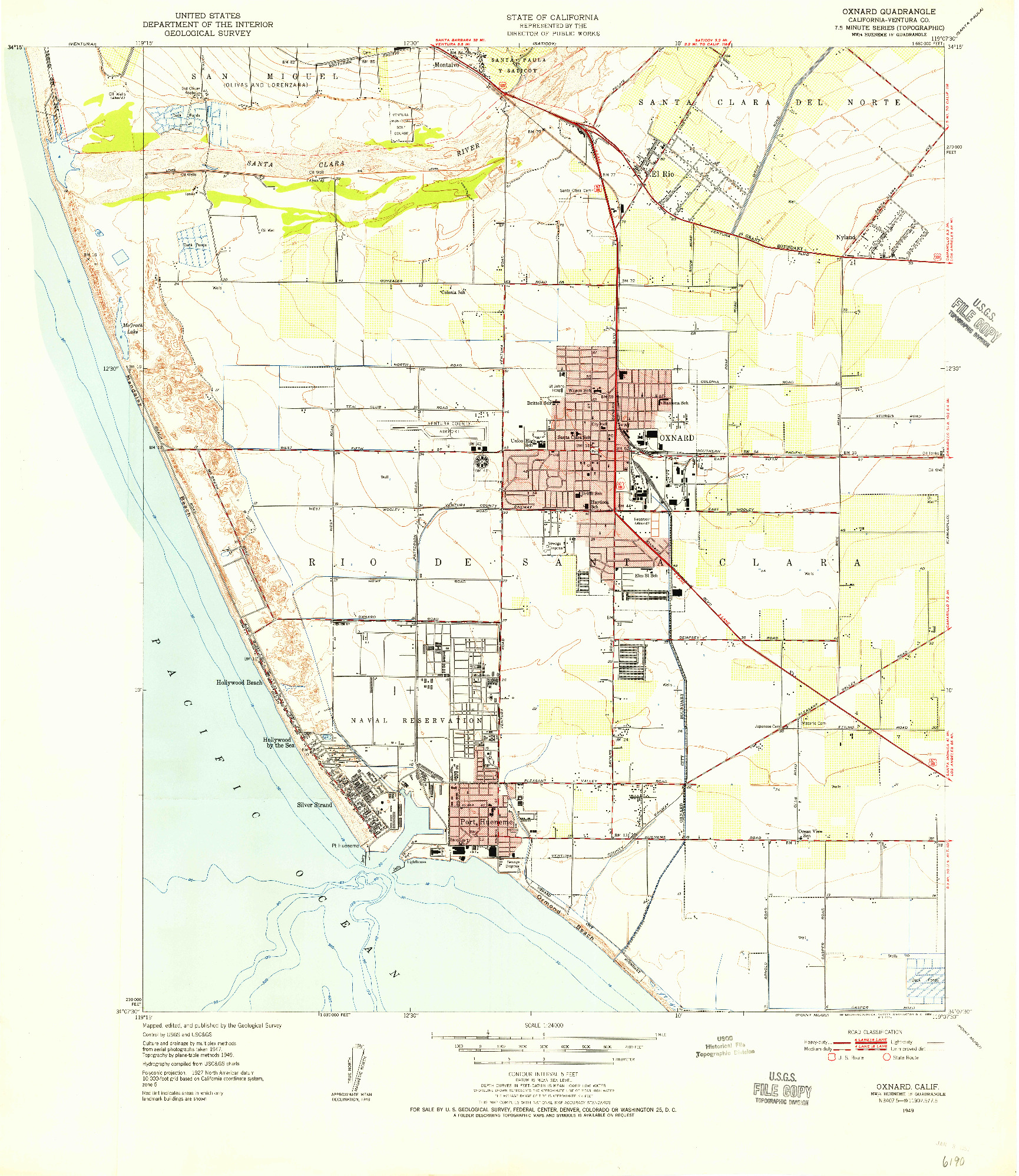 USGS 1:24000-SCALE QUADRANGLE FOR OXNARD, CA 1949