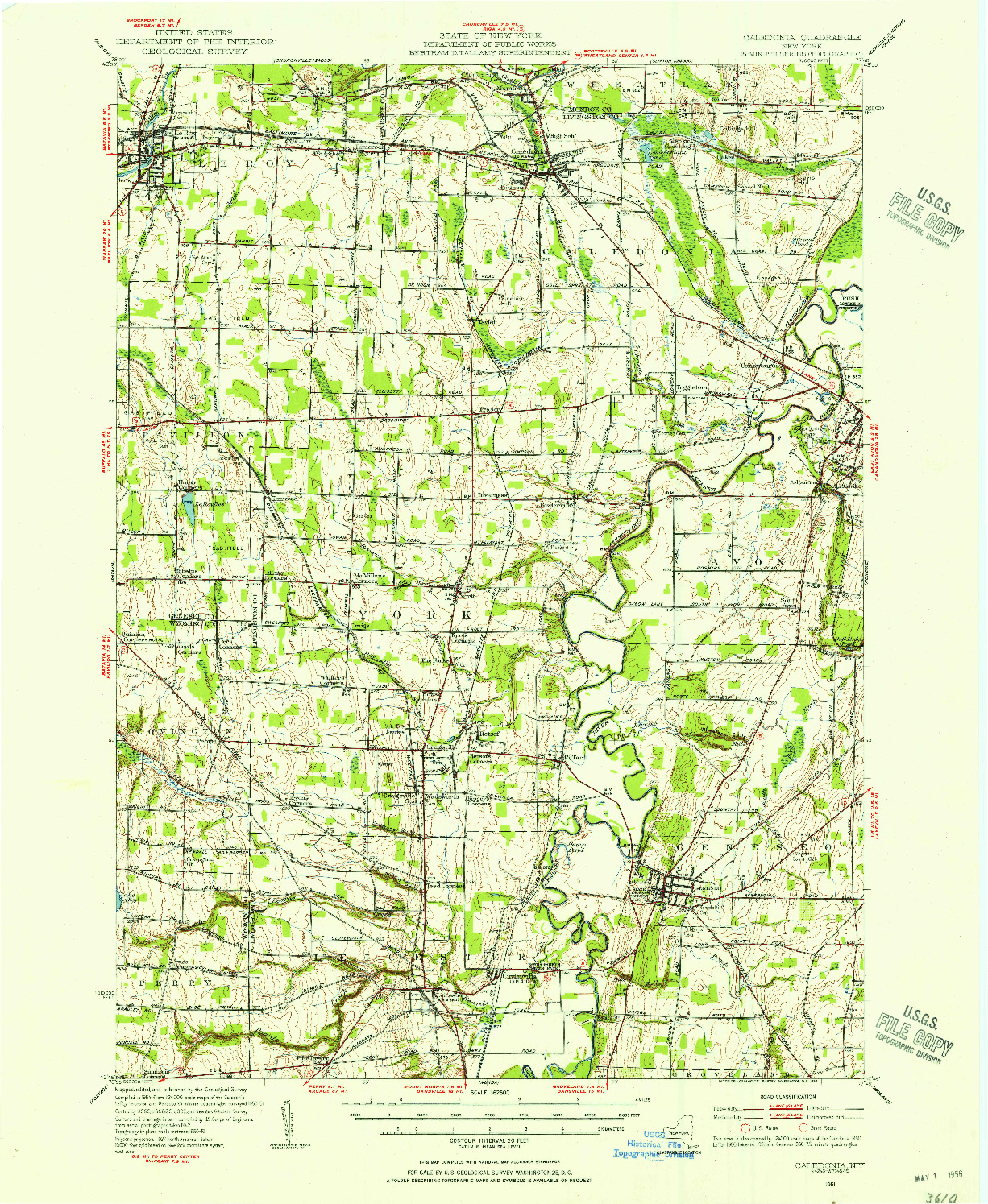 USGS 1:62500-SCALE QUADRANGLE FOR CALEDONIA, NY 1951