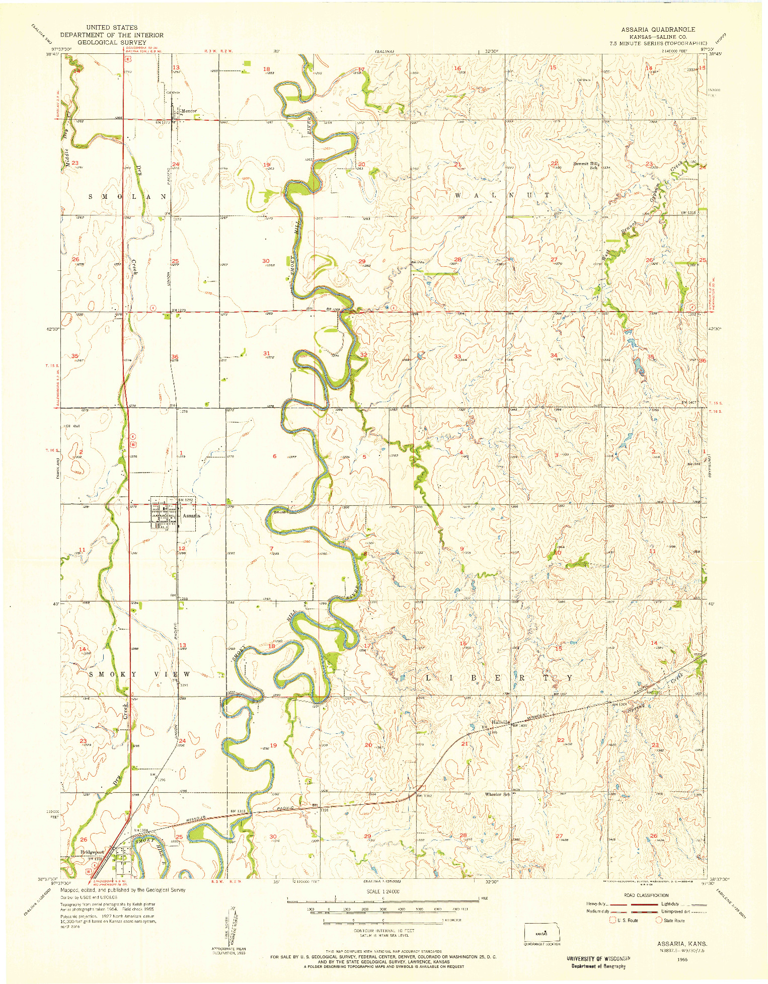 USGS 1:24000-SCALE QUADRANGLE FOR ASSARIA, KS 1955