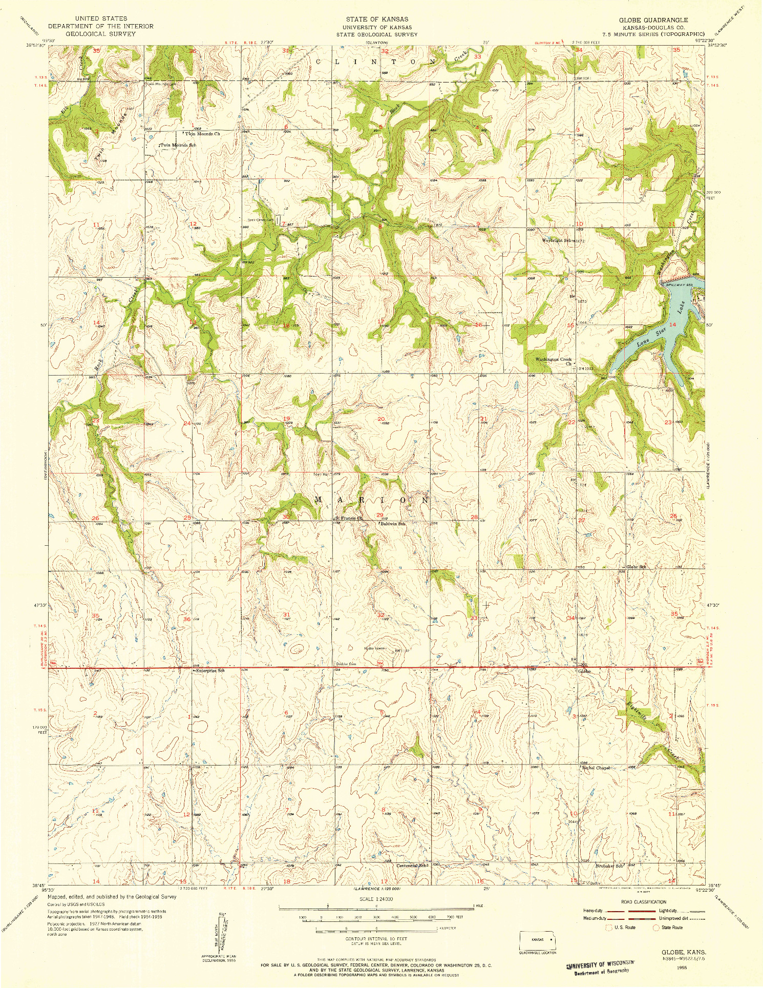 USGS 1:24000-SCALE QUADRANGLE FOR GLOBE, KS 1955
