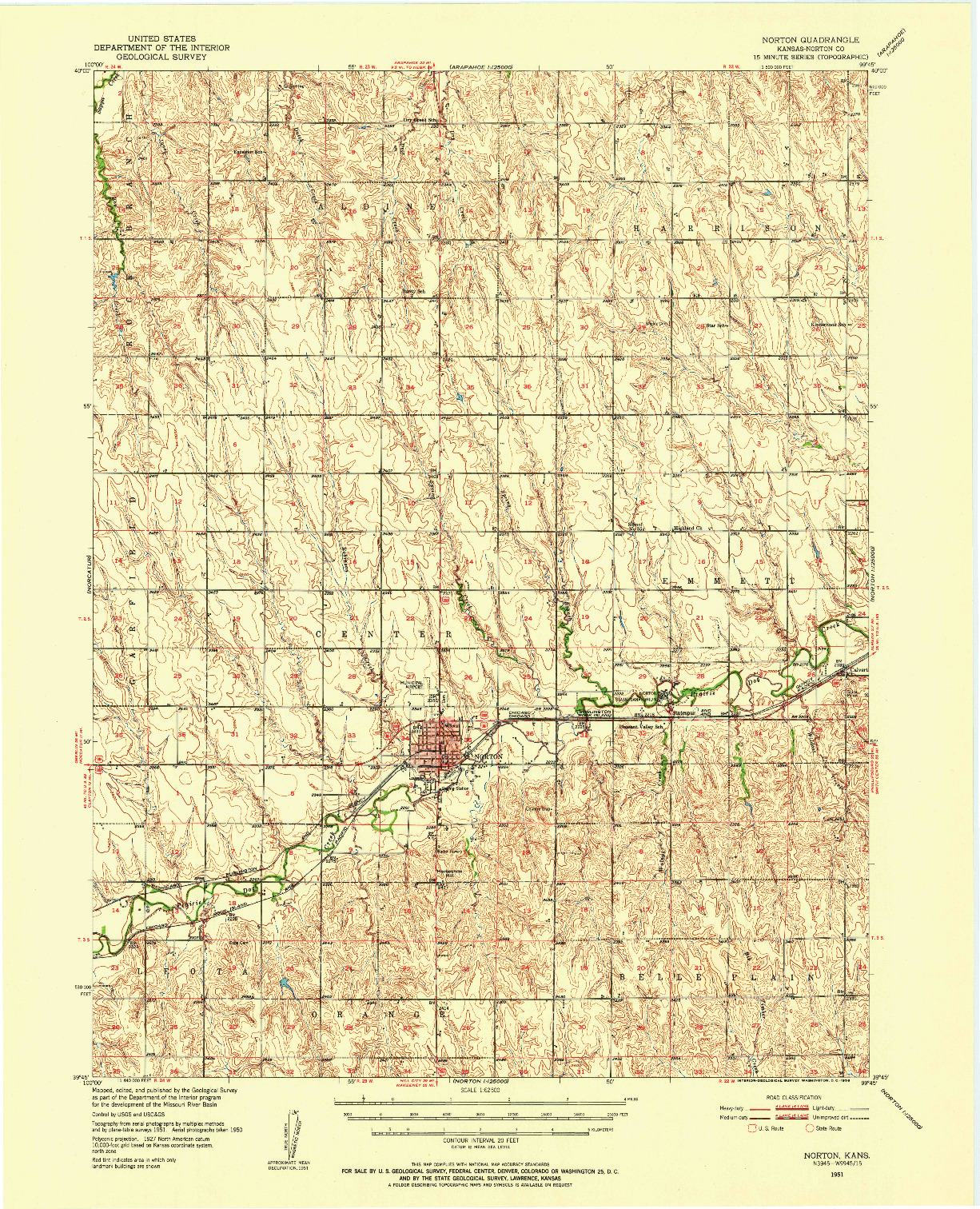 USGS 1:62500-SCALE QUADRANGLE FOR NORTON, KS 1951