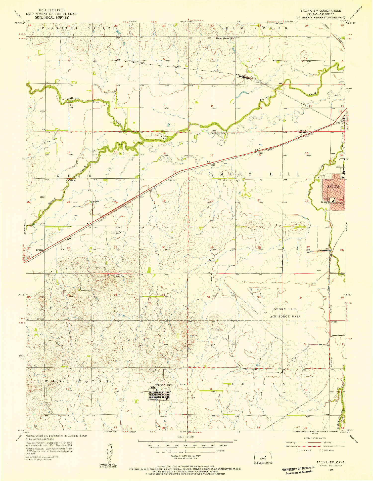 USGS 1:24000-SCALE QUADRANGLE FOR SALINA SW, KS 1955