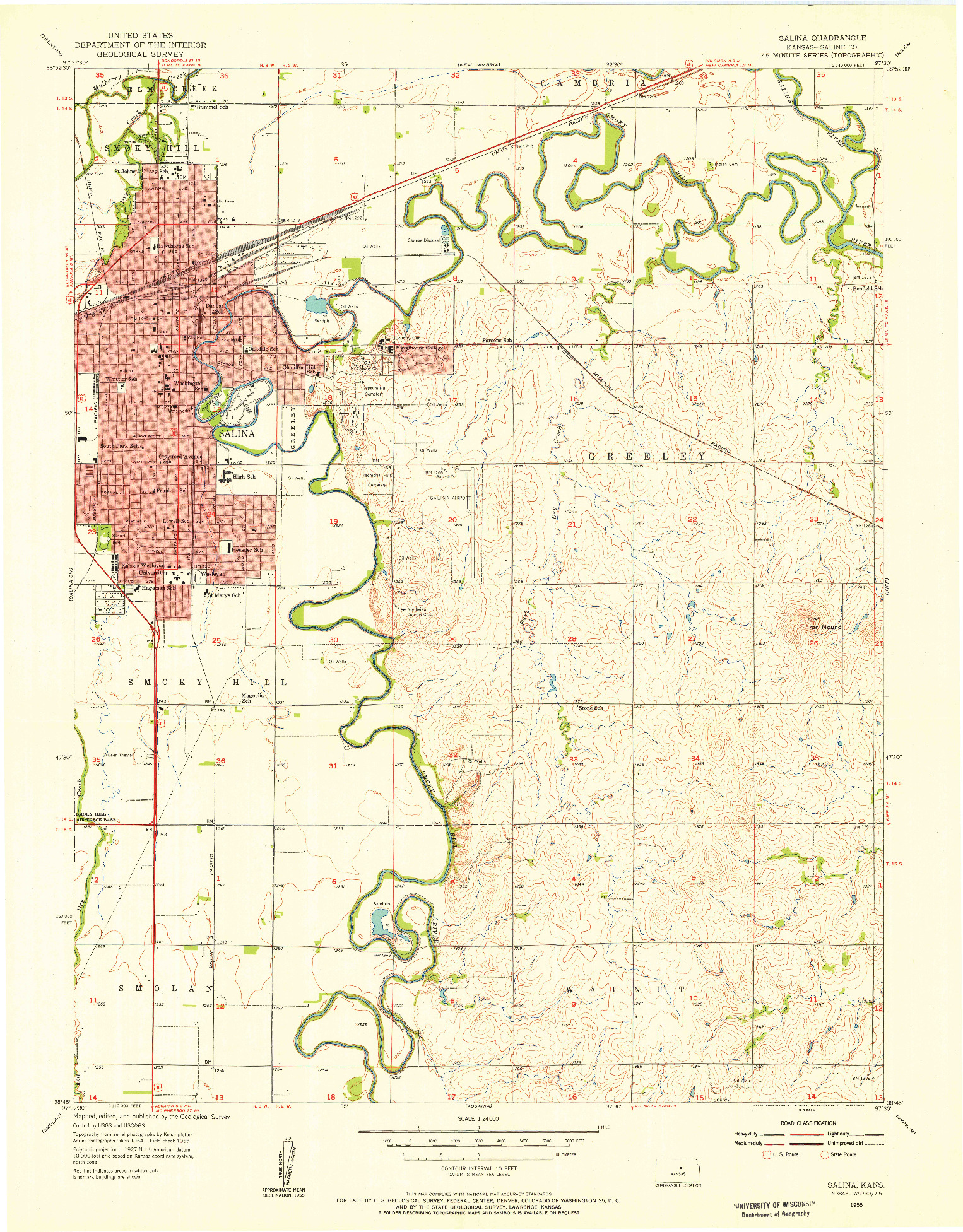 USGS 1:24000-SCALE QUADRANGLE FOR SALINA, KS 1955