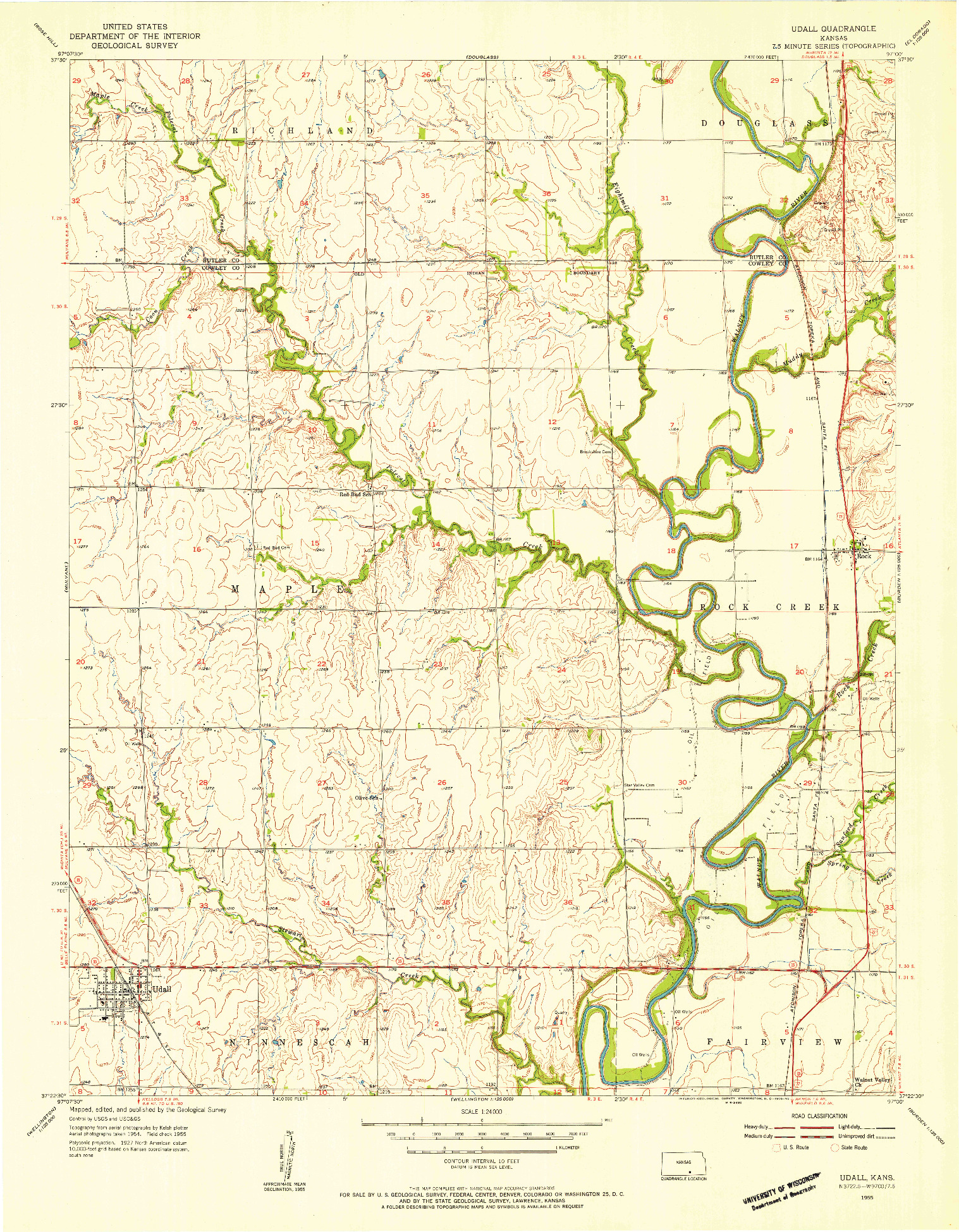 USGS 1:24000-SCALE QUADRANGLE FOR UDALL, KS 1955