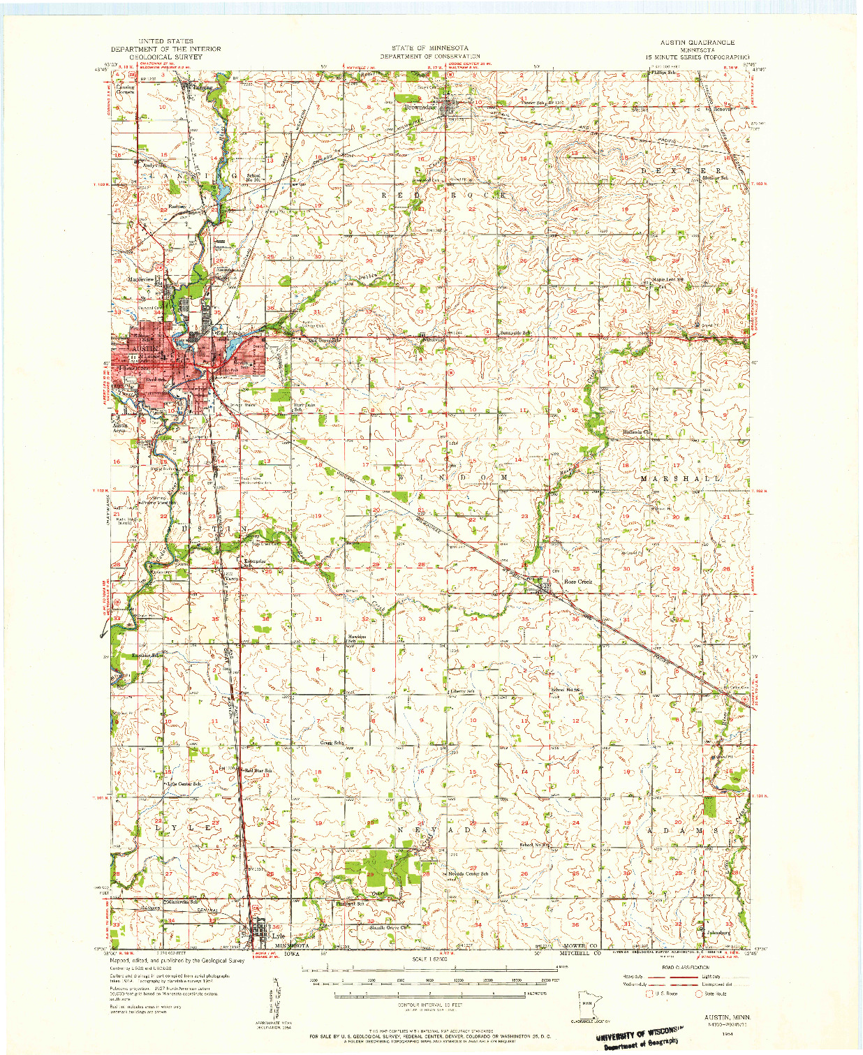 USGS 1:62500-SCALE QUADRANGLE FOR AUSTIN, MN 1954