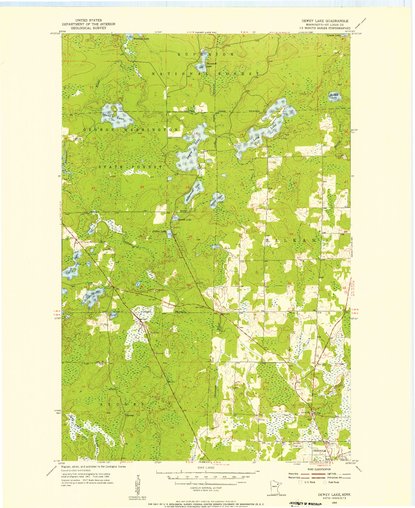 USGS 1:24000-SCALE QUADRANGLE FOR DEWEY LAKE, MN 1955