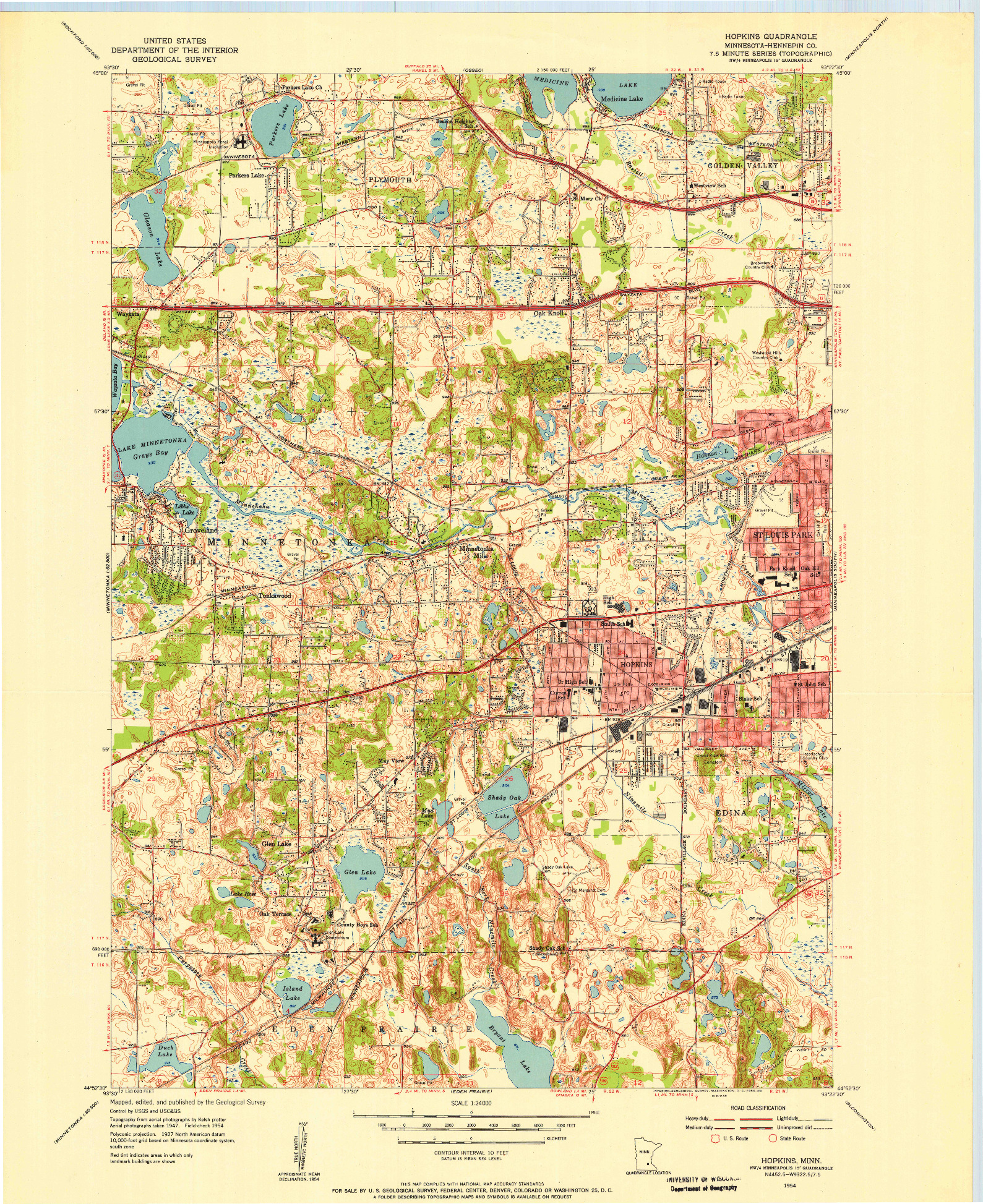 USGS 1:24000-SCALE QUADRANGLE FOR HOPKINS, MN 1954