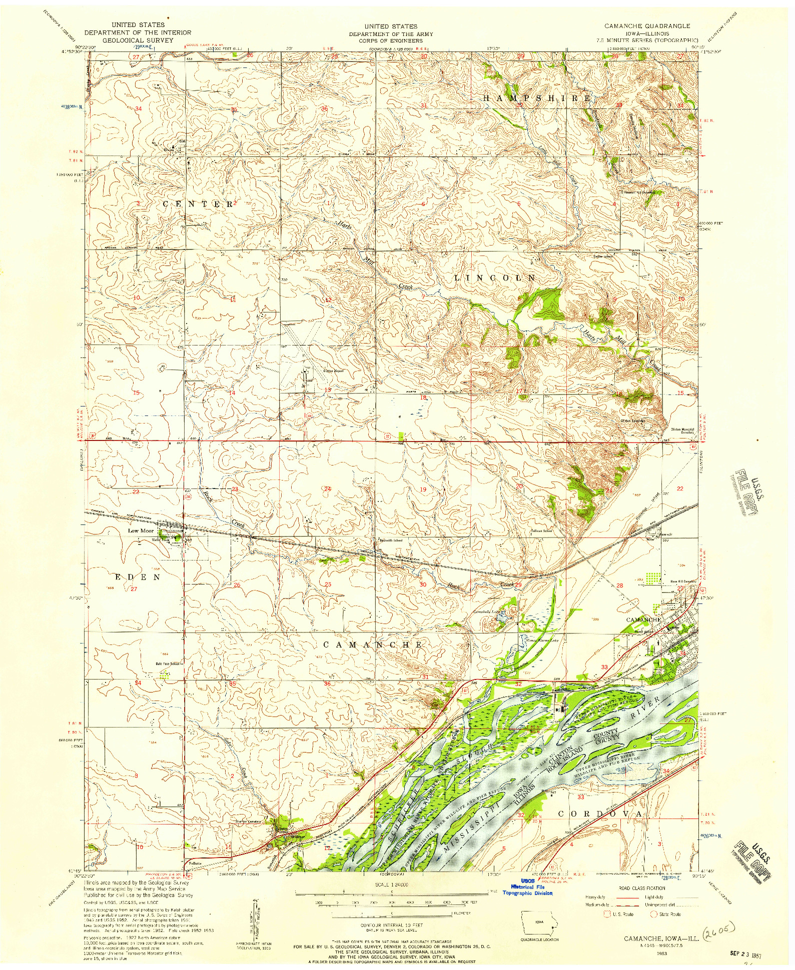USGS 1:24000-SCALE QUADRANGLE FOR CAMANCHE, IA 1953