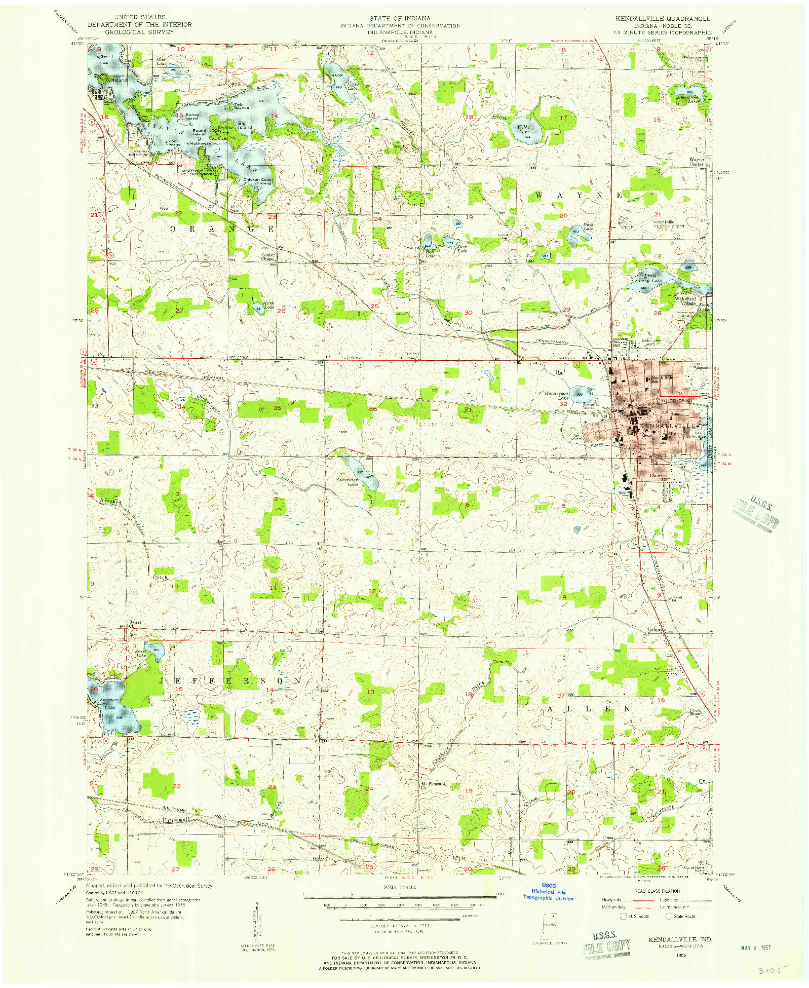 USGS 1:24000-SCALE QUADRANGLE FOR KENDALLVILLE, IN 1955