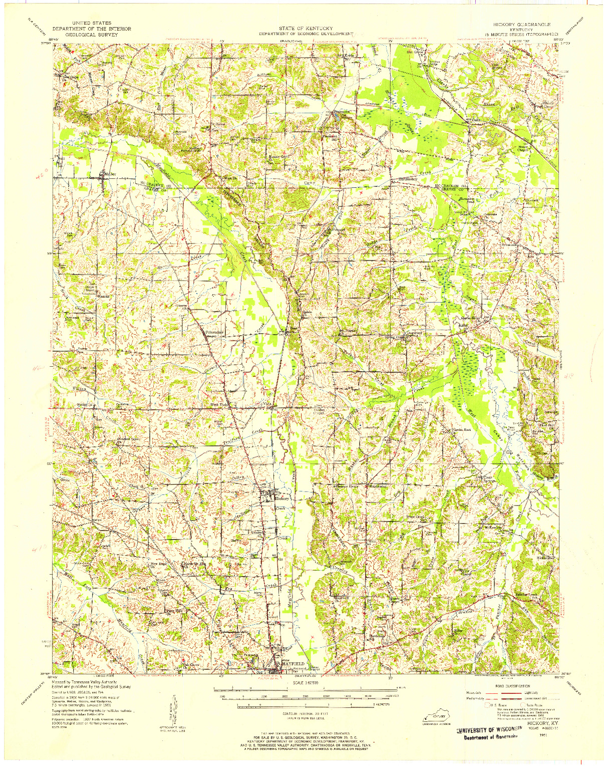 USGS 1:62500-SCALE QUADRANGLE FOR HICKORY, KY 1951