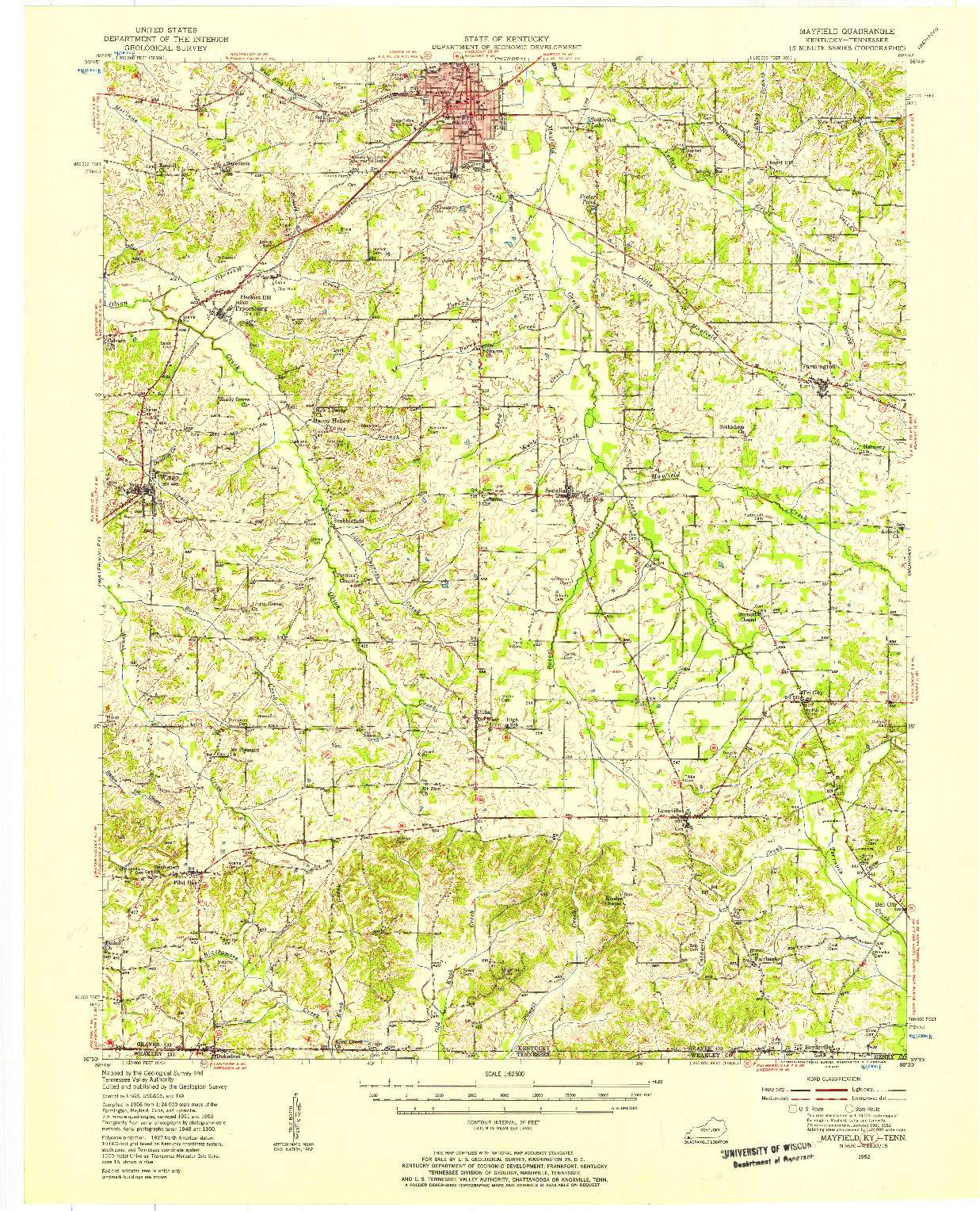 USGS 1:62500-SCALE QUADRANGLE FOR MAYFIELD, KY 1952