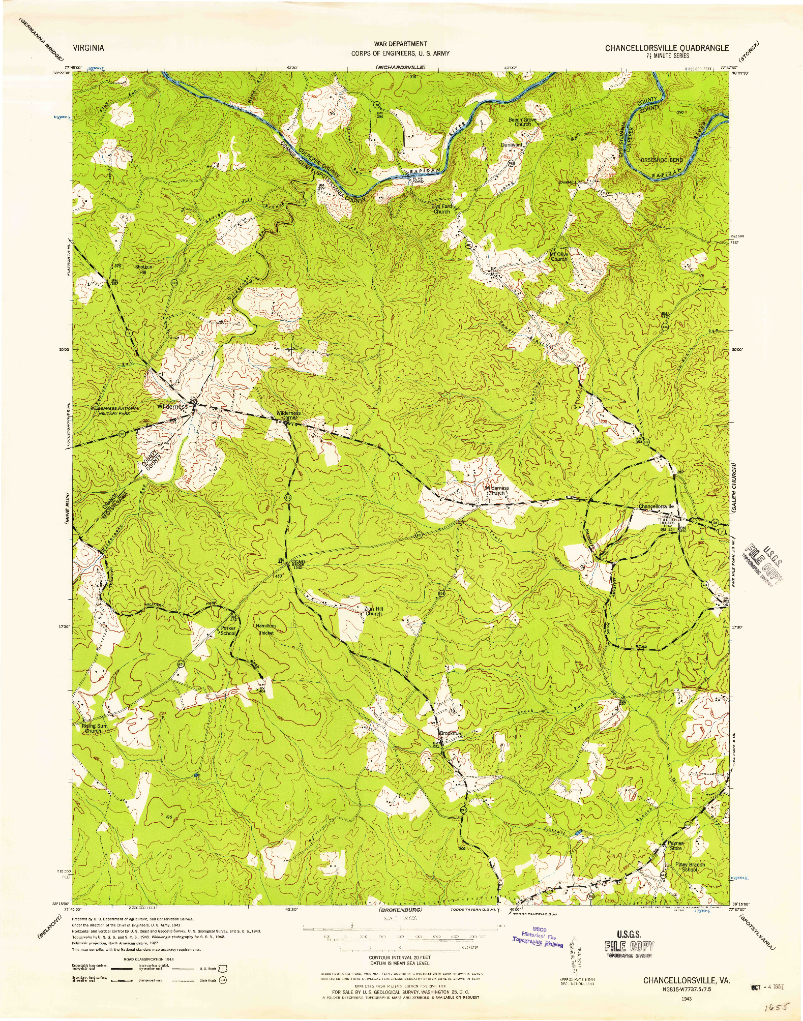 USGS 1:24000-SCALE QUADRANGLE FOR CHANCELLORSVILLE, VA 1943
