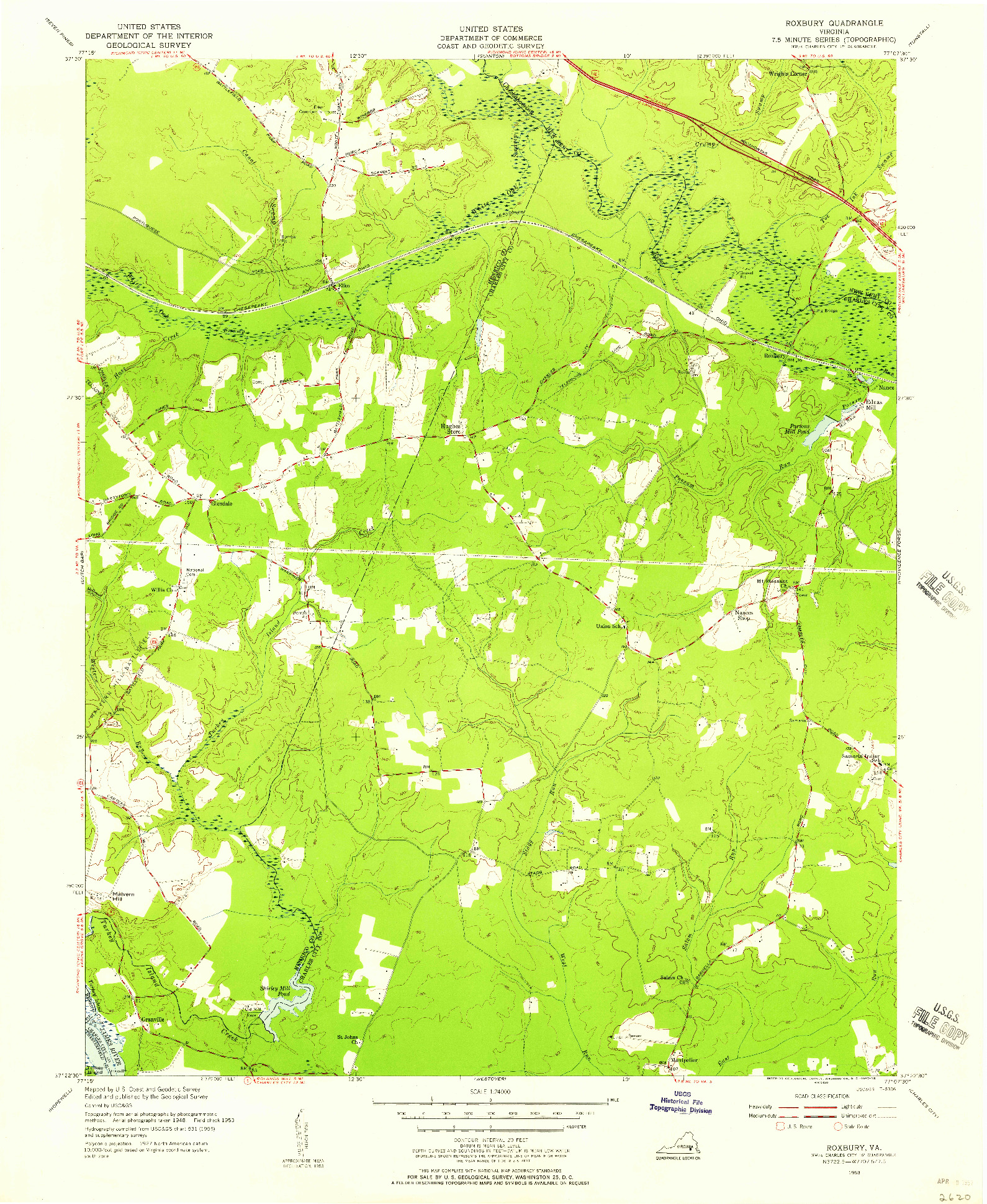 USGS 1:24000-SCALE QUADRANGLE FOR ROXBURY, VA 1953