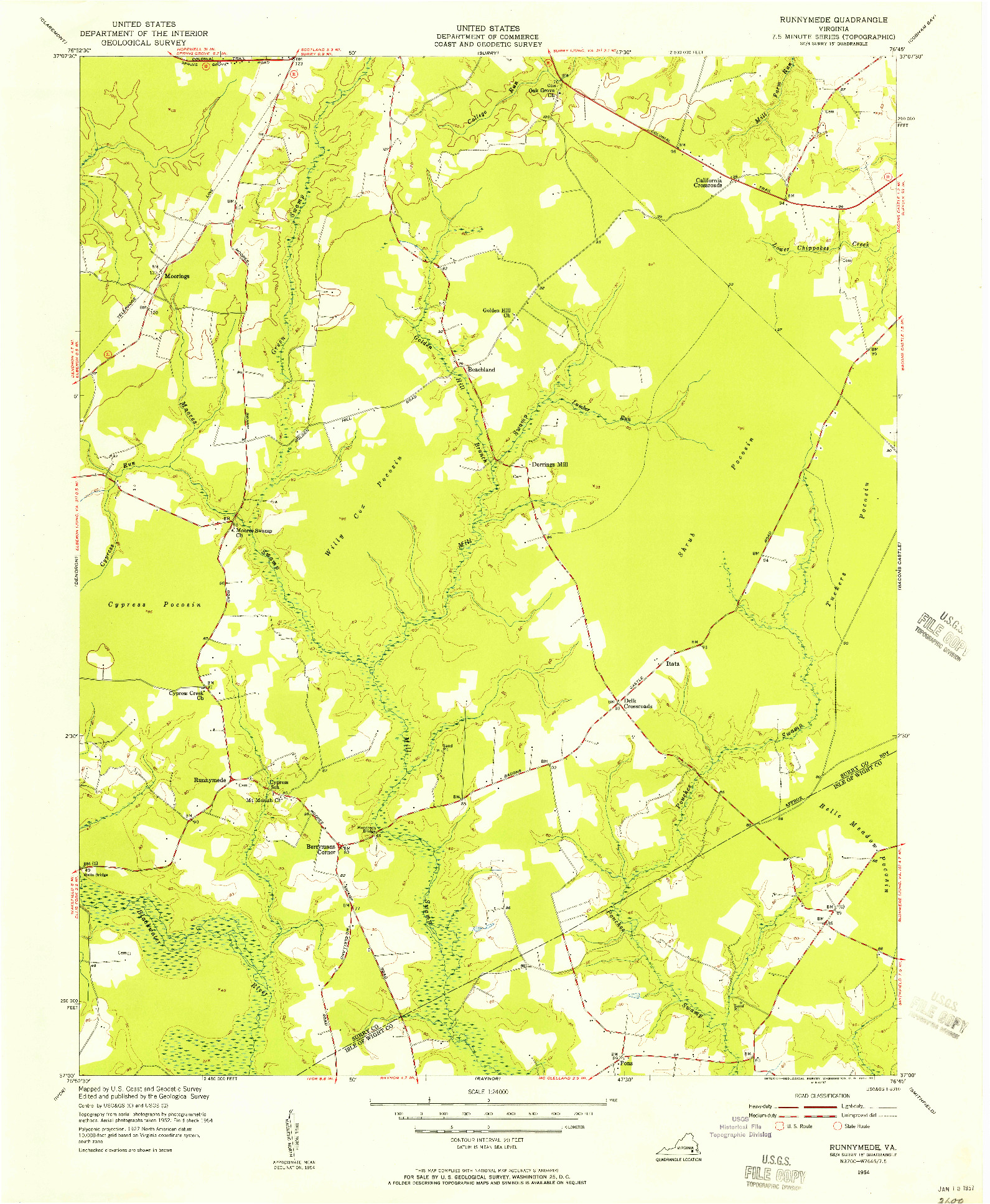 USGS 1:24000-SCALE QUADRANGLE FOR RUNNYMEDE, VA 1954