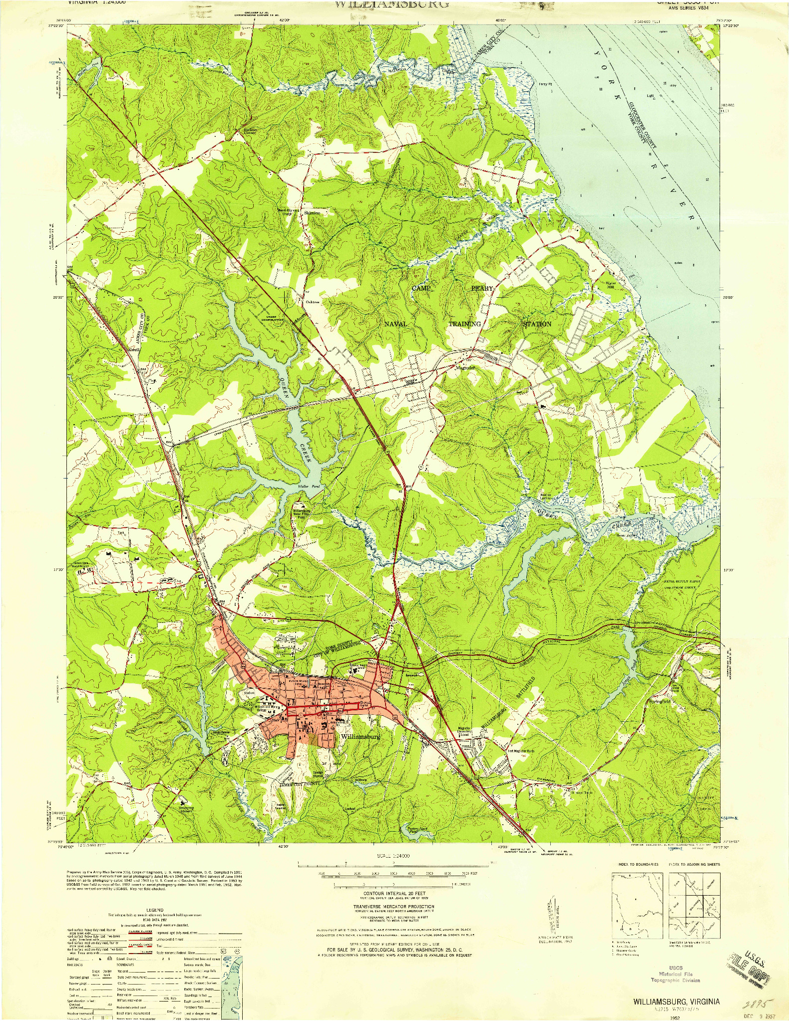 USGS 1:24000-SCALE QUADRANGLE FOR WILLIAMSBURG, VA 1952