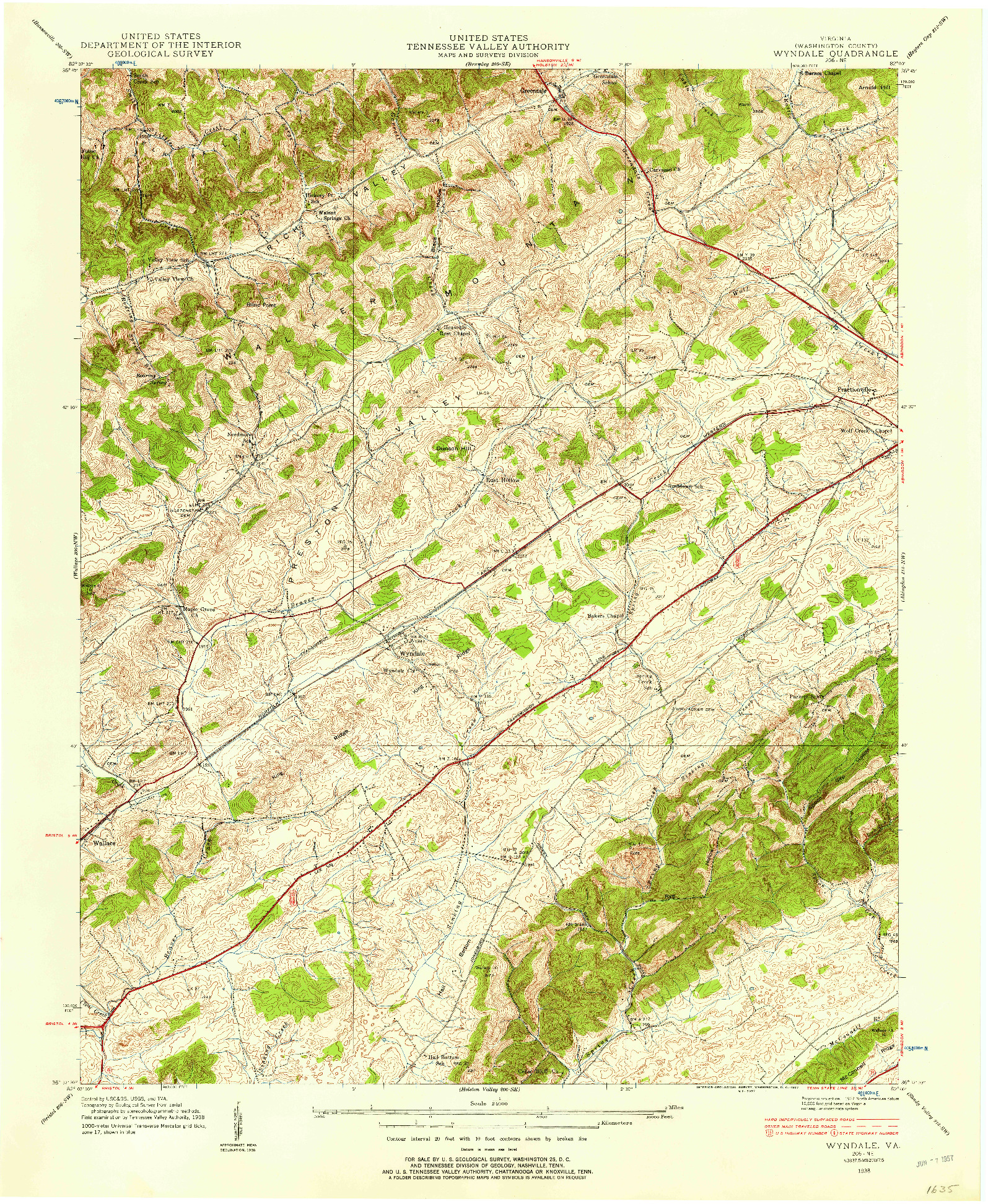 USGS 1:24000-SCALE QUADRANGLE FOR WYNDALE, VA 1938