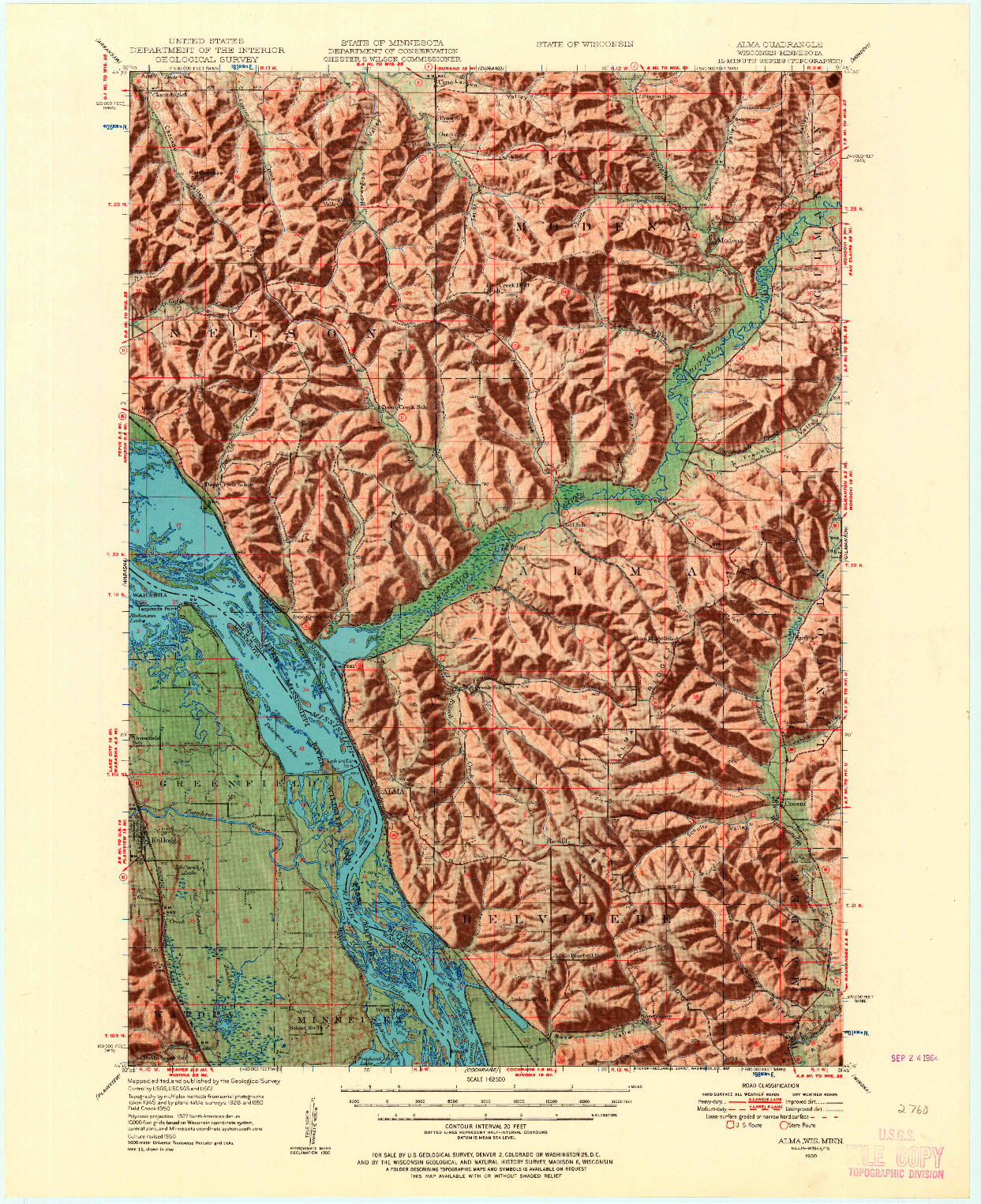 USGS 1:62500-SCALE QUADRANGLE FOR ALMA, WI 1950