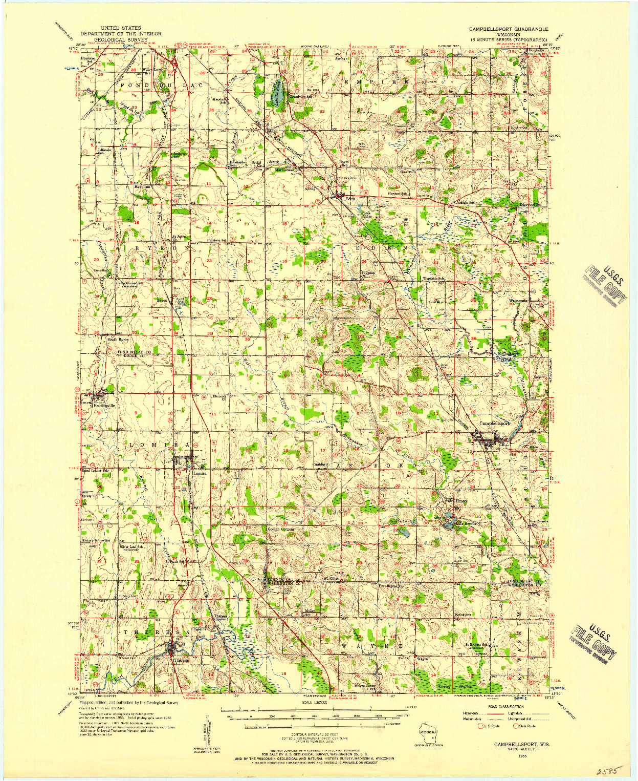 USGS 1:62500-SCALE QUADRANGLE FOR CAMPBELLSPORT, WI 1955