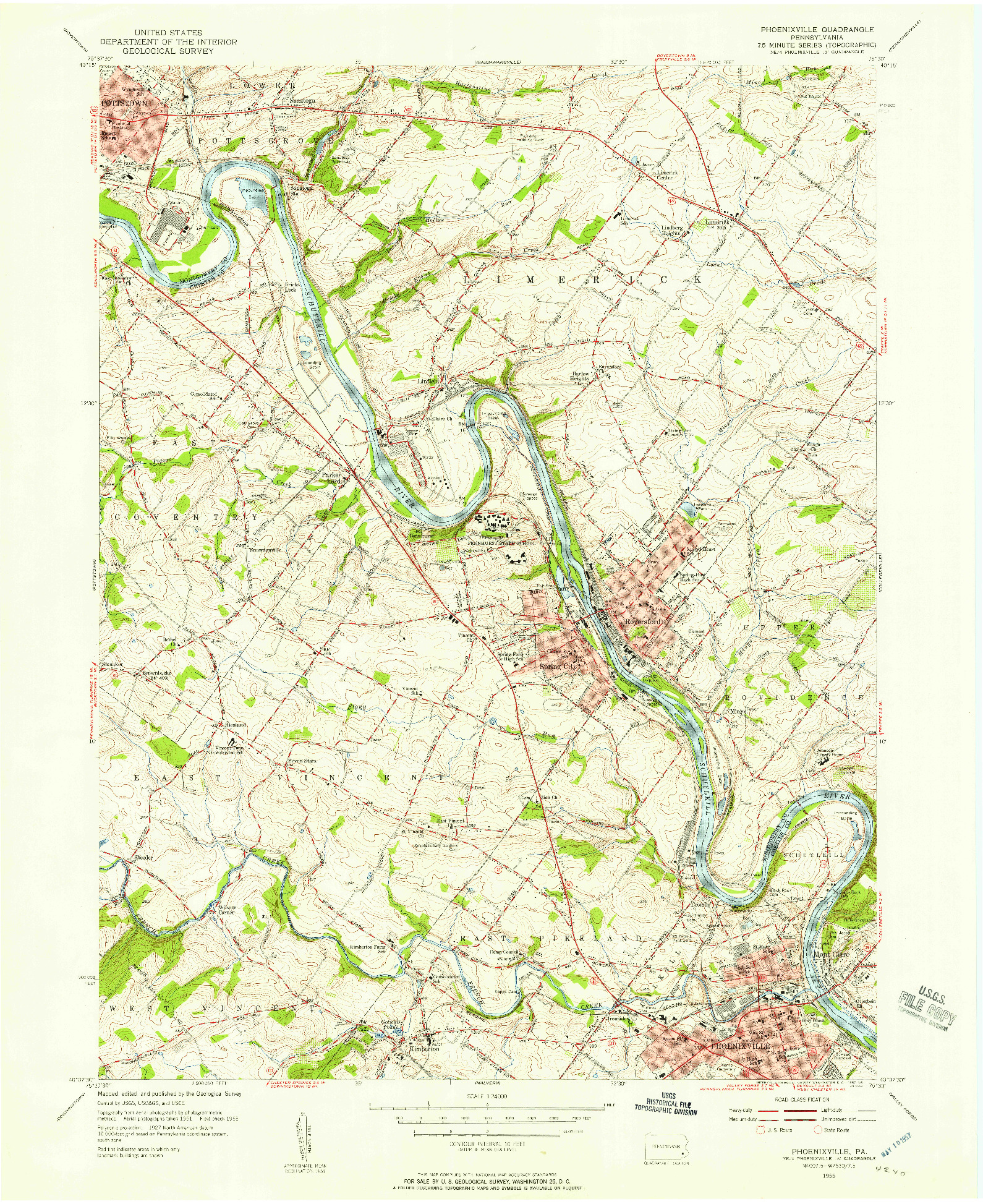 USGS 1:24000-SCALE QUADRANGLE FOR PHOENIXVILLE, PA 1955