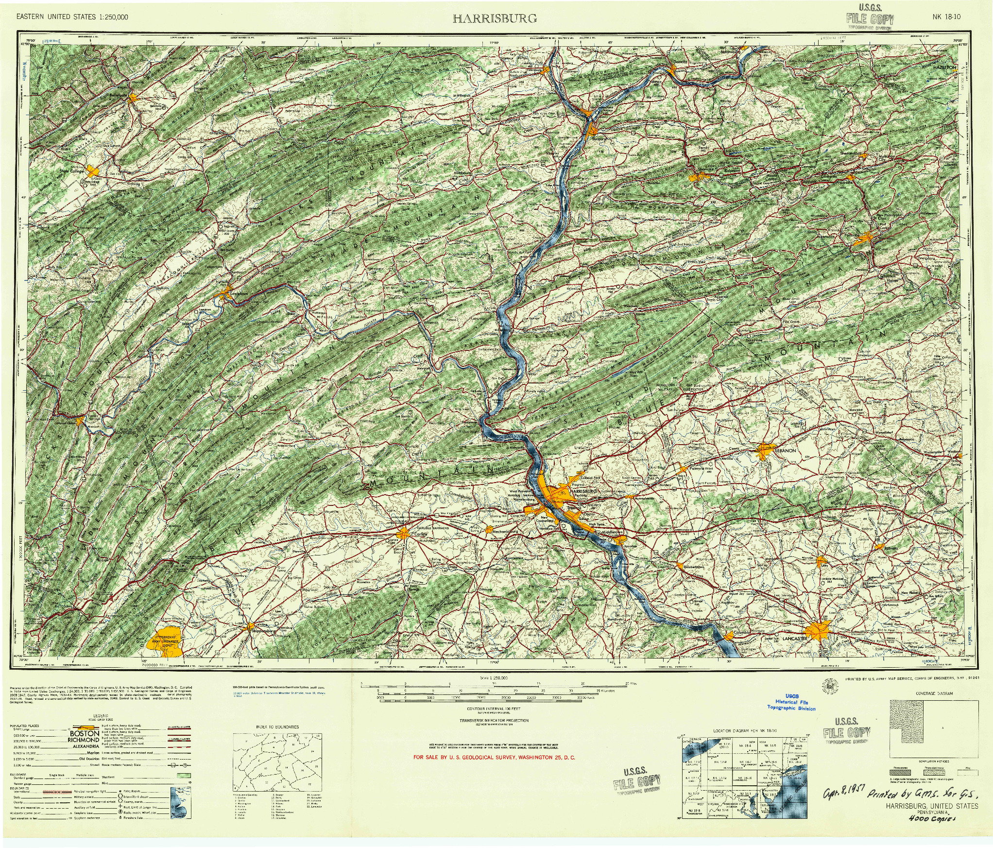 USGS 1:250000-SCALE QUADRANGLE FOR HARRISBURG, PA 1957