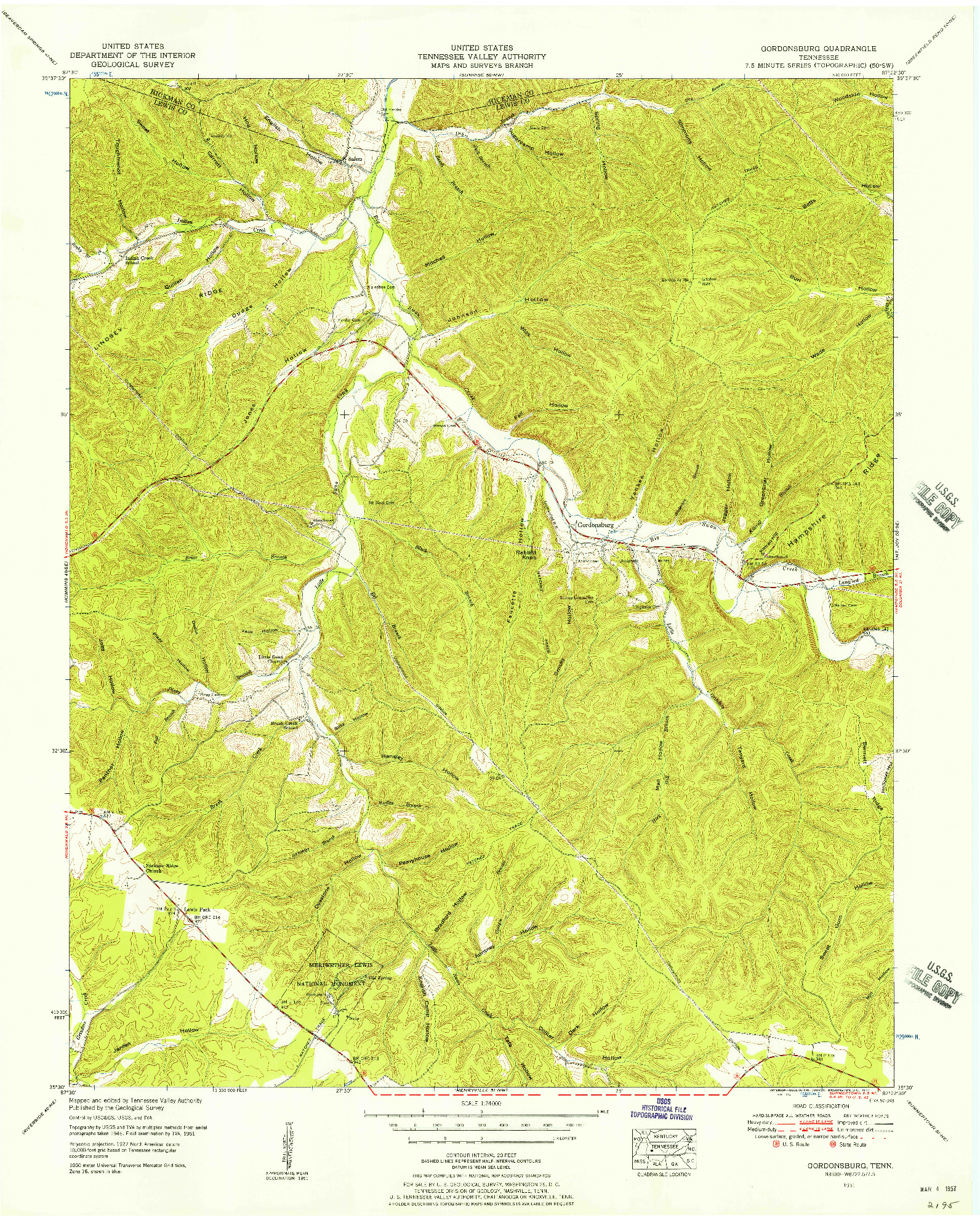 USGS 1:24000-SCALE QUADRANGLE FOR GORDONSBURG, TN 1951