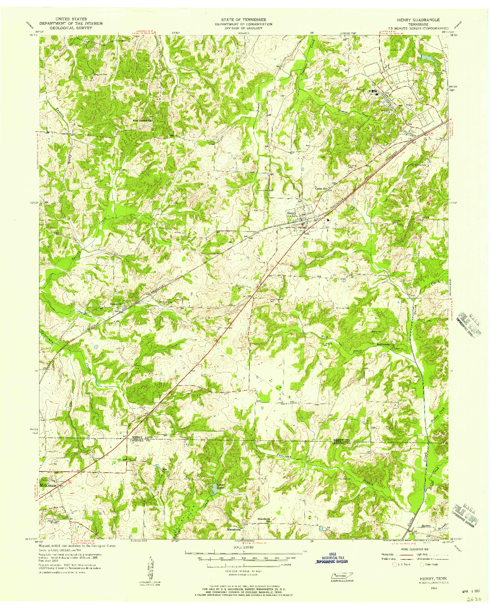 USGS 1:24000-SCALE QUADRANGLE FOR HENRY, TN 1955