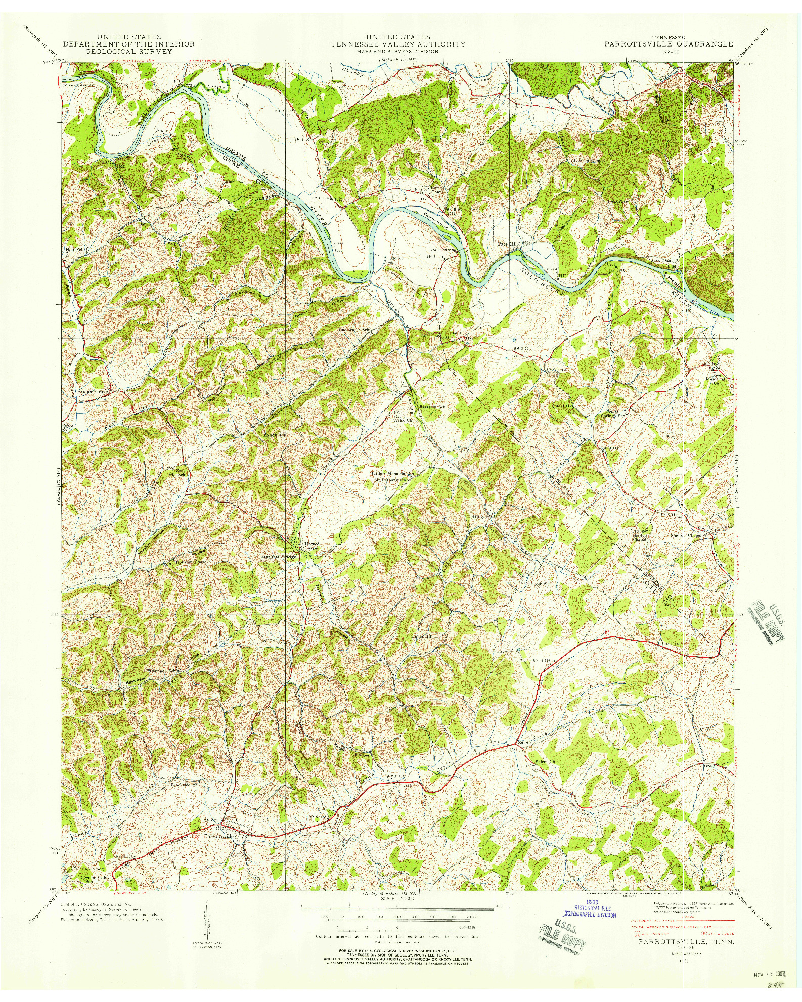 USGS 1:24000-SCALE QUADRANGLE FOR PARROTTSVILLE, TN 1939