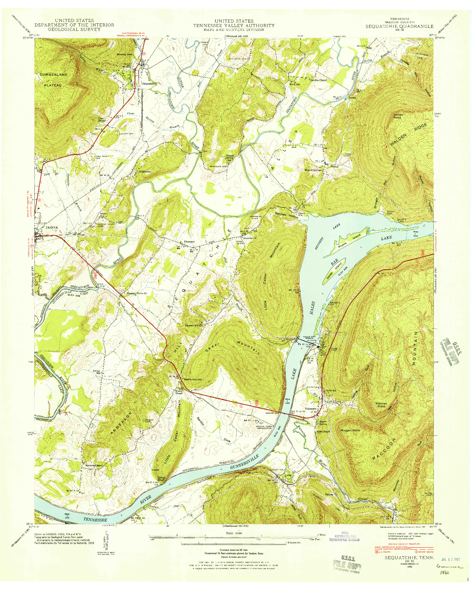 USGS 1:24000-SCALE QUADRANGLE FOR SEQUATCHIE, TN 1942
