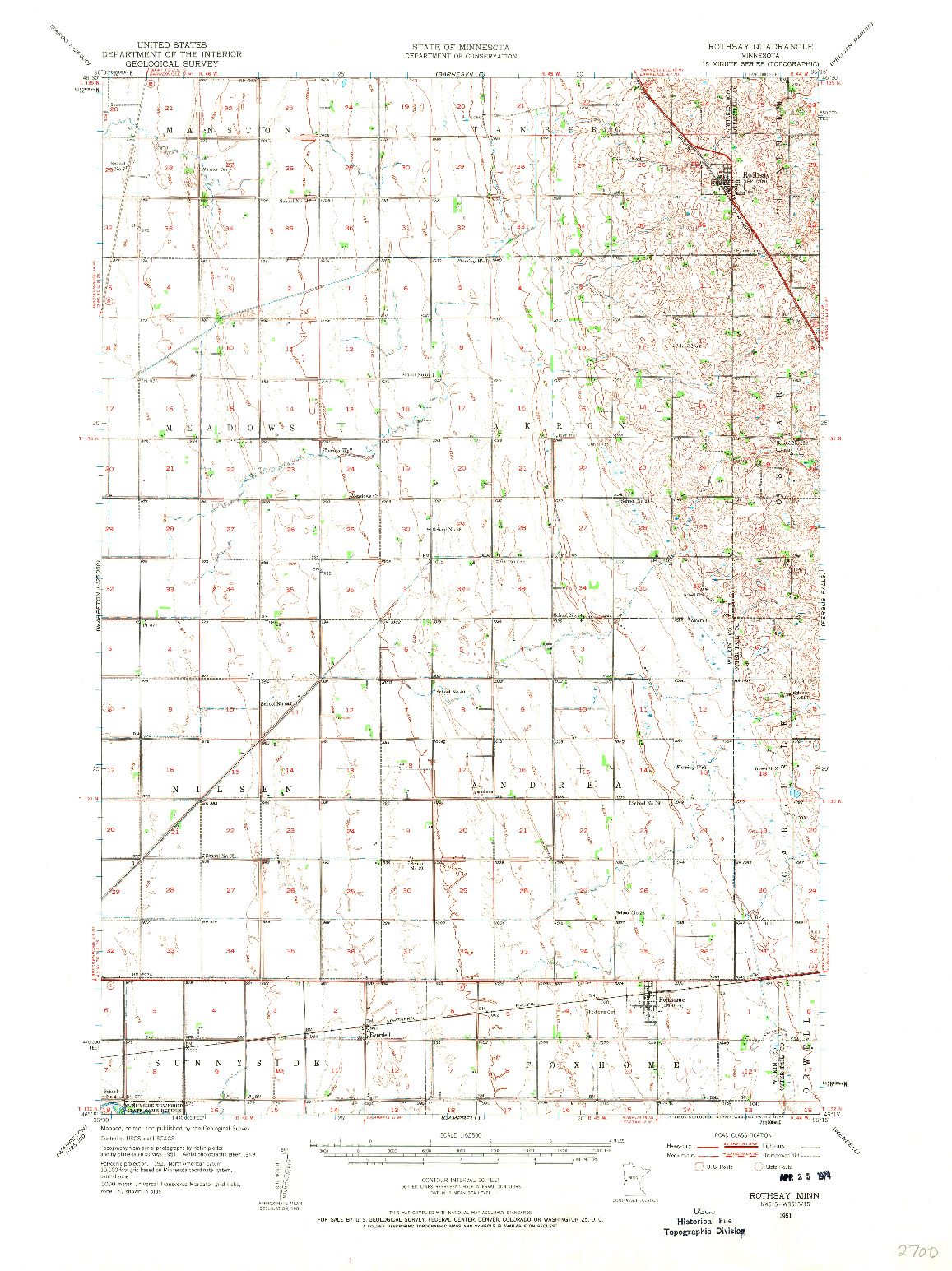 USGS 1:62500-SCALE QUADRANGLE FOR ROTHSAY, MN 1951