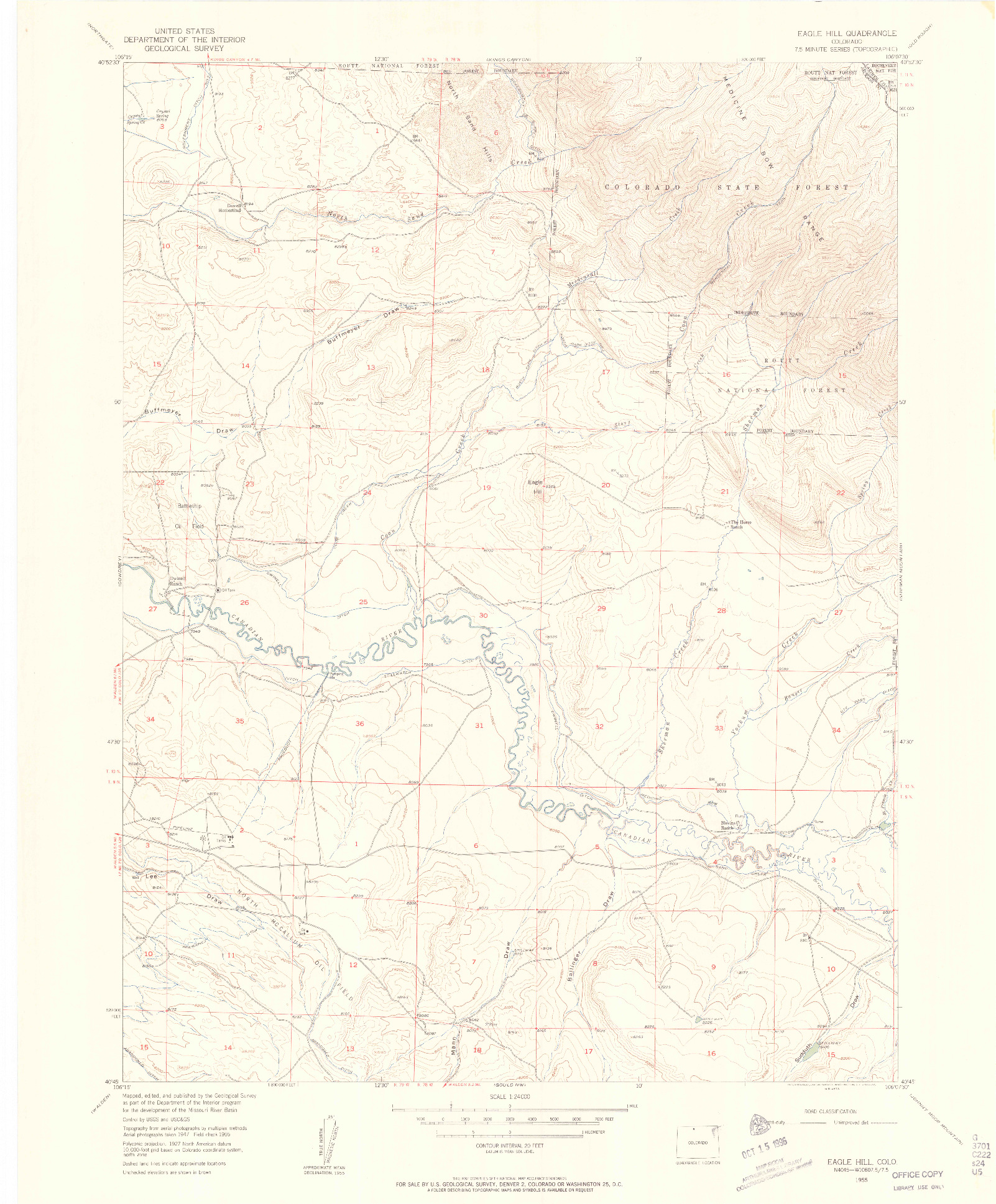 USGS 1:24000-SCALE QUADRANGLE FOR EAGLE HILL, CO 1955