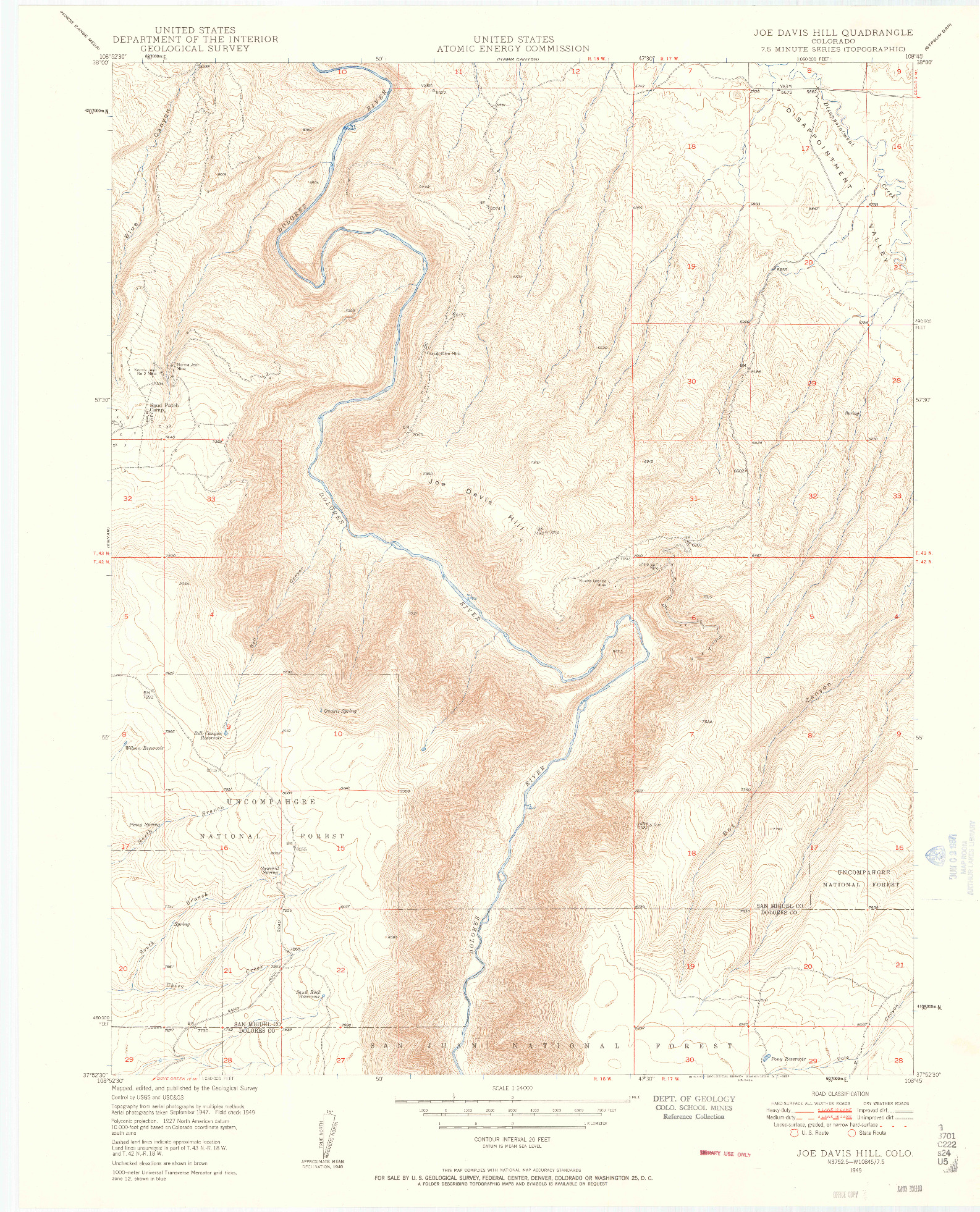 USGS 1:24000-SCALE QUADRANGLE FOR JOE DAVIS HILL, CO 1949