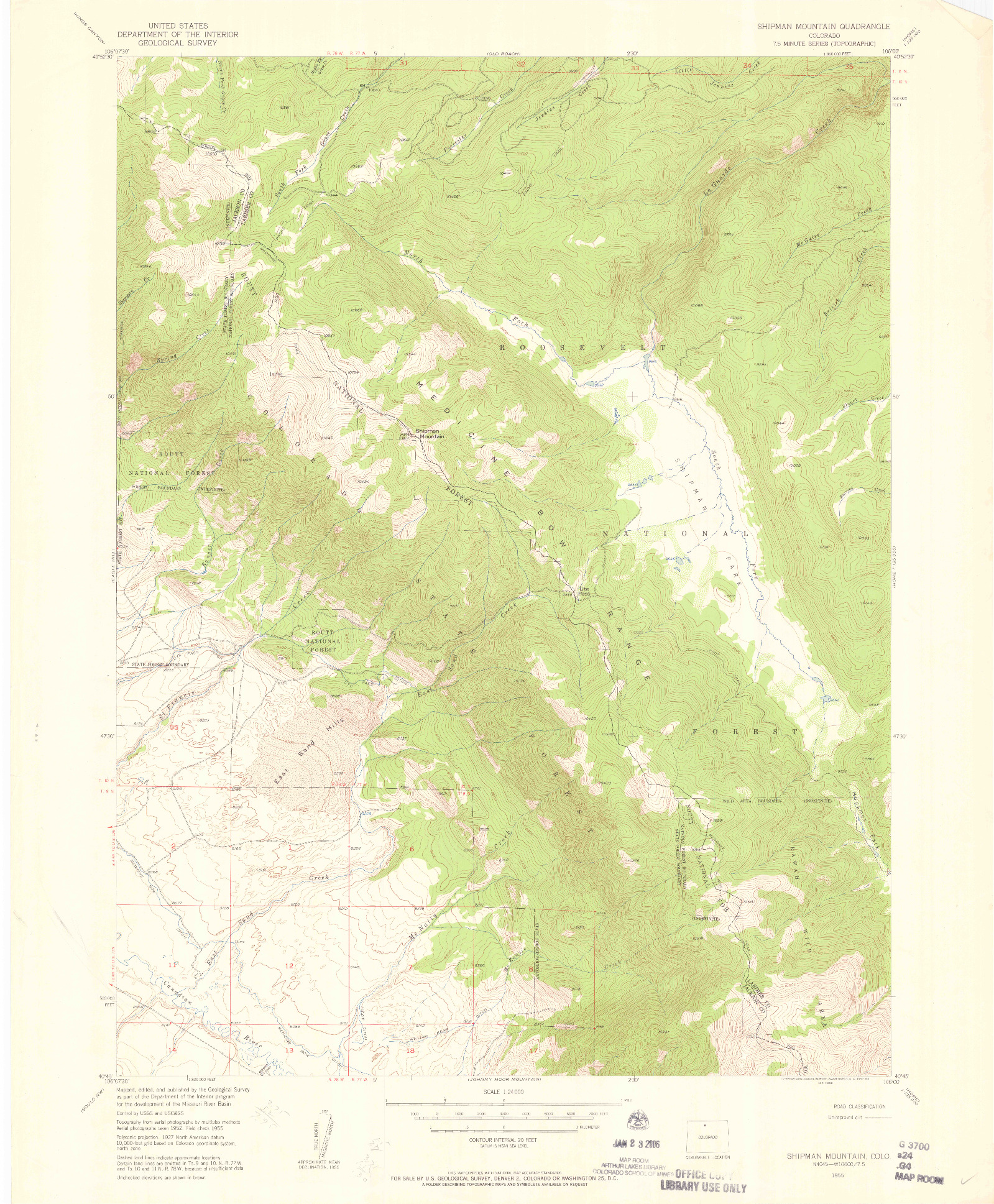 USGS 1:24000-SCALE QUADRANGLE FOR SHIPMAN MOUNTAIN, CO 1955