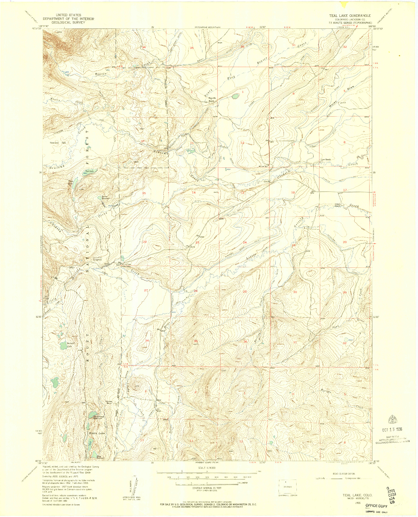 USGS 1:24000-SCALE QUADRANGLE FOR TEAL LAKE, CO 1955