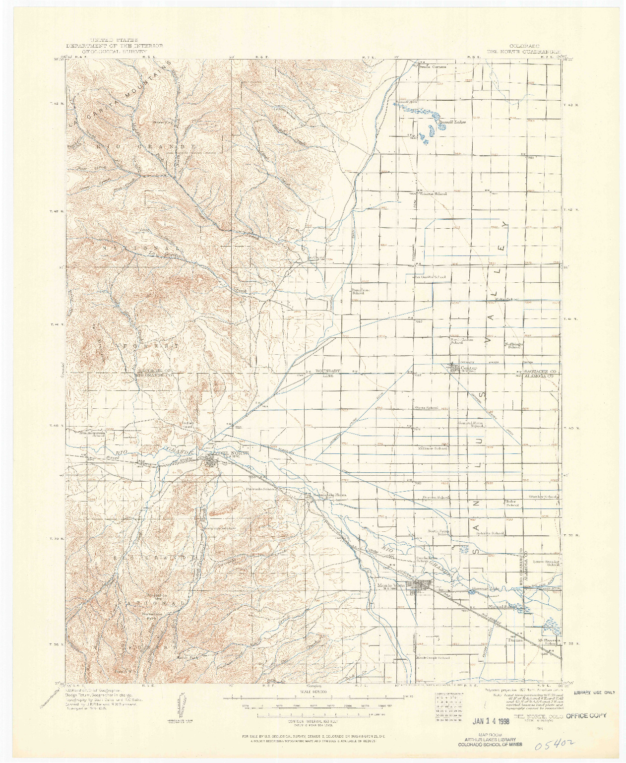 USGS 1:125000-SCALE QUADRANGLE FOR DEL NORTE, CO 1915
