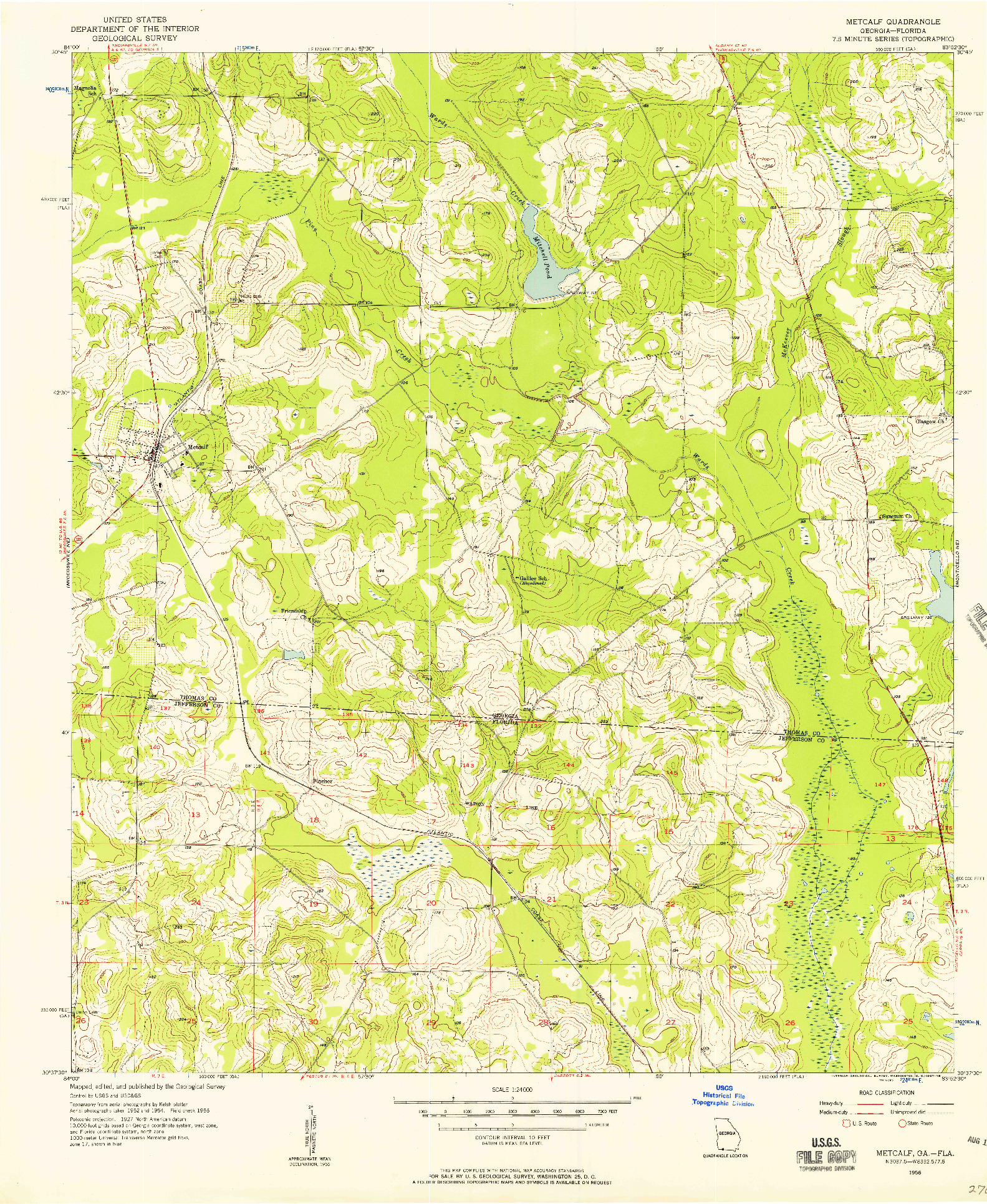 USGS 1:24000-SCALE QUADRANGLE FOR METCALF, GA 1956