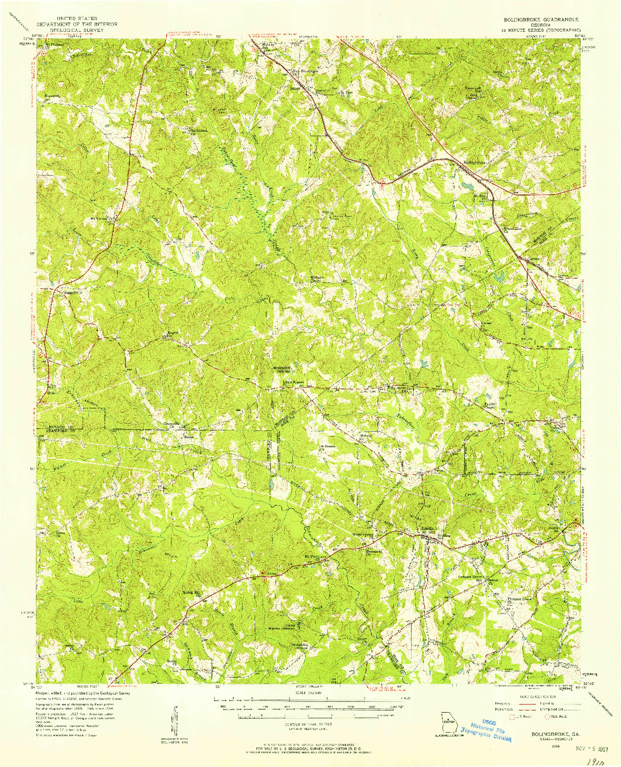 USGS 1:62500-SCALE QUADRANGLE FOR BOLINGBROKE, GA 1956