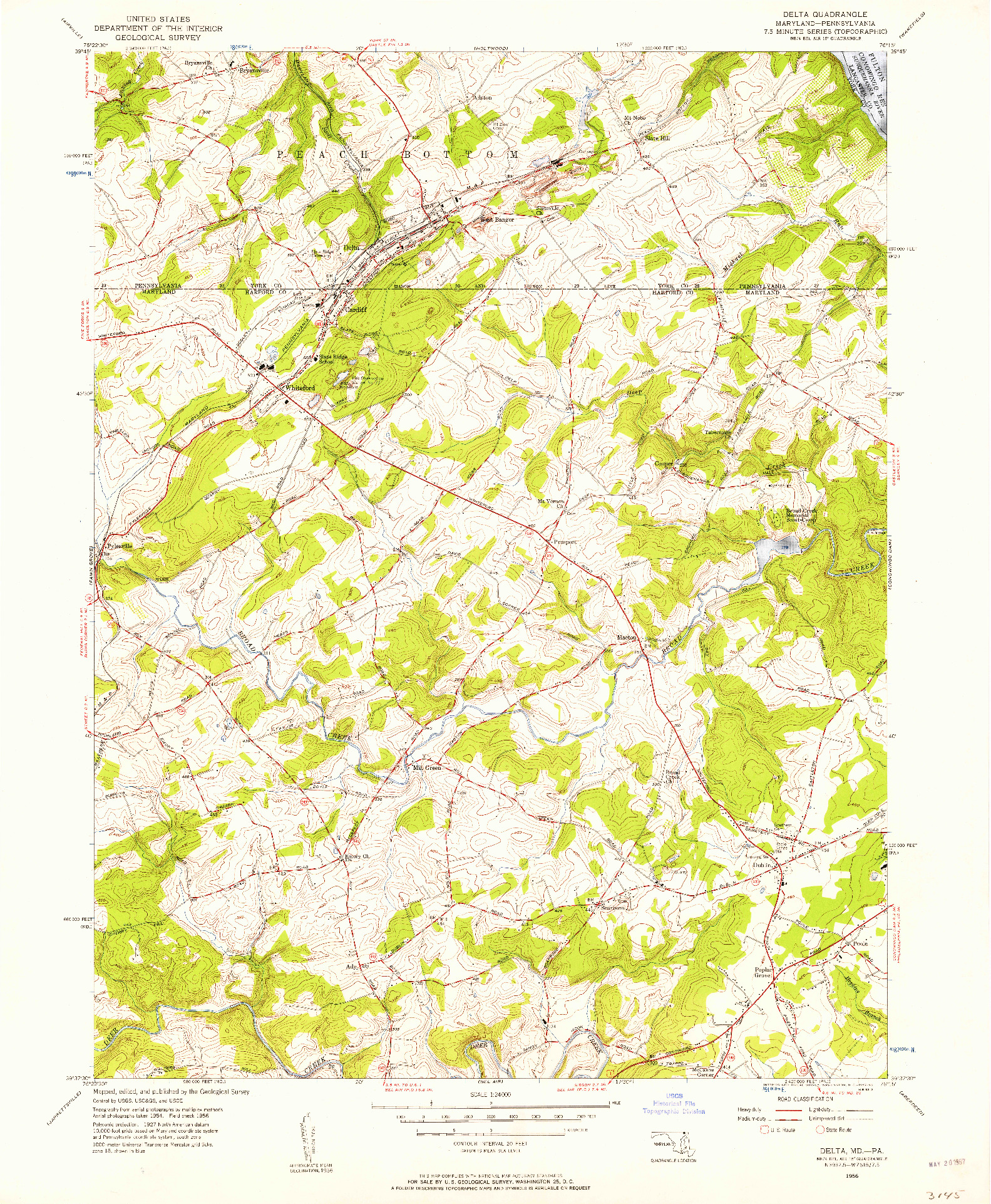 USGS 1:24000-SCALE QUADRANGLE FOR DELTA, MD 1956