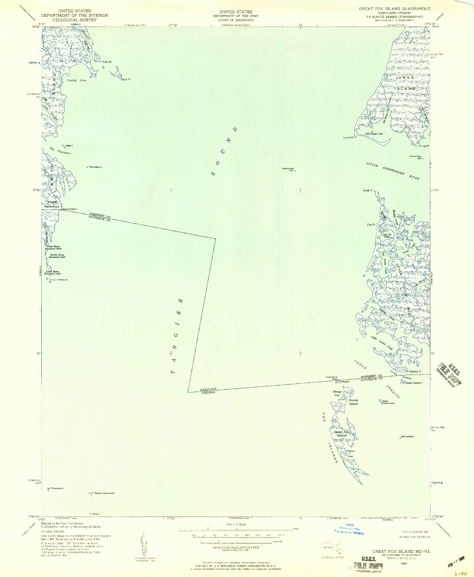 USGS 1:24000-SCALE QUADRANGLE FOR GREAT FOX ISLAND, MD 1942