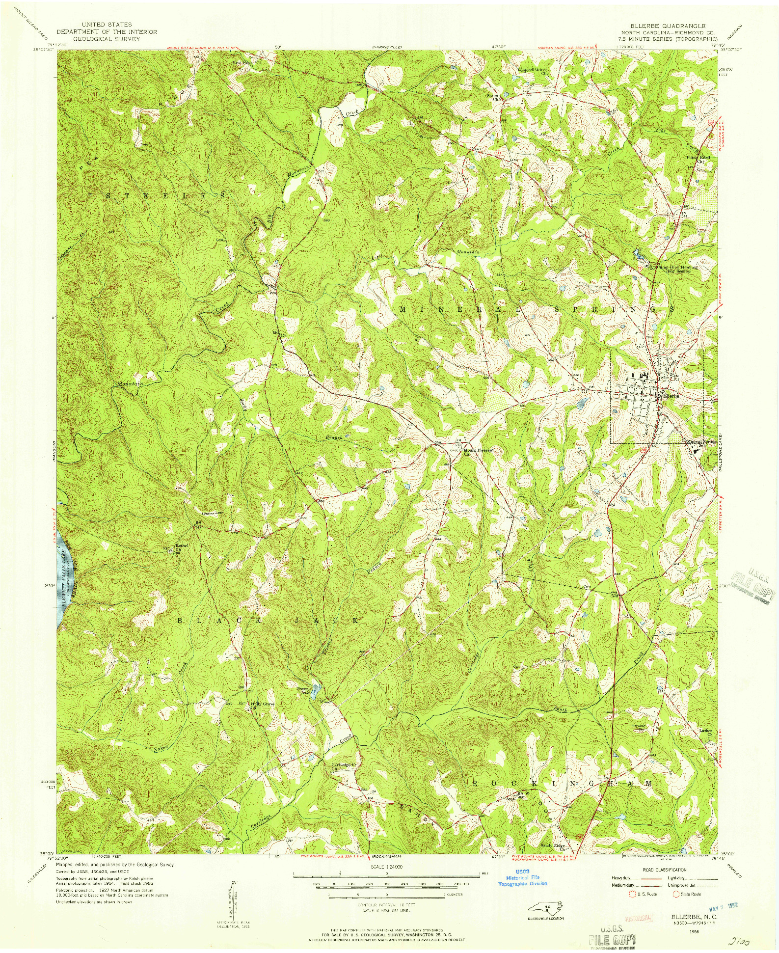 USGS 1:24000-SCALE QUADRANGLE FOR ELLERBE, NC 1956