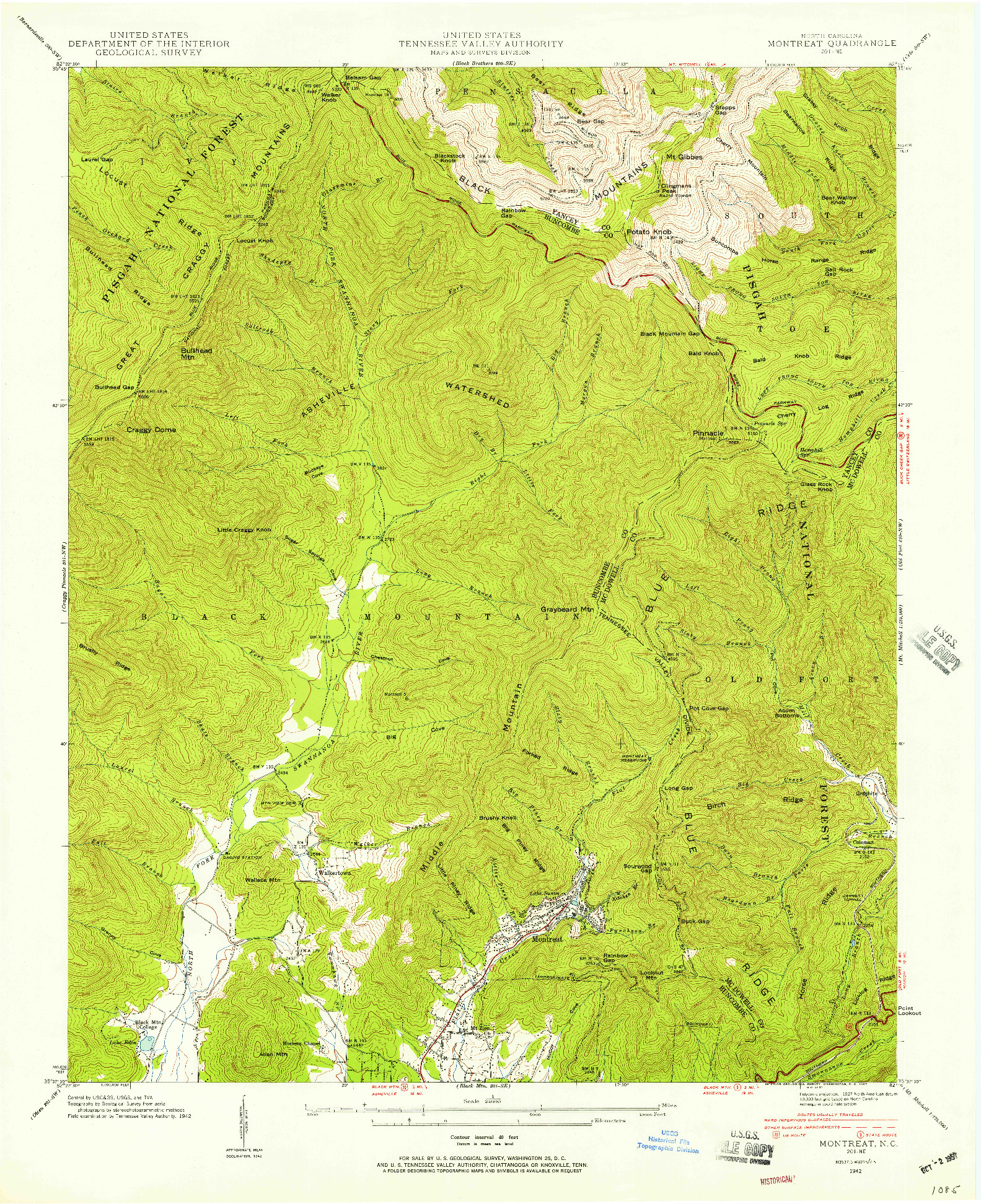 USGS 1:24000-SCALE QUADRANGLE FOR MONTREAT, NC 1942