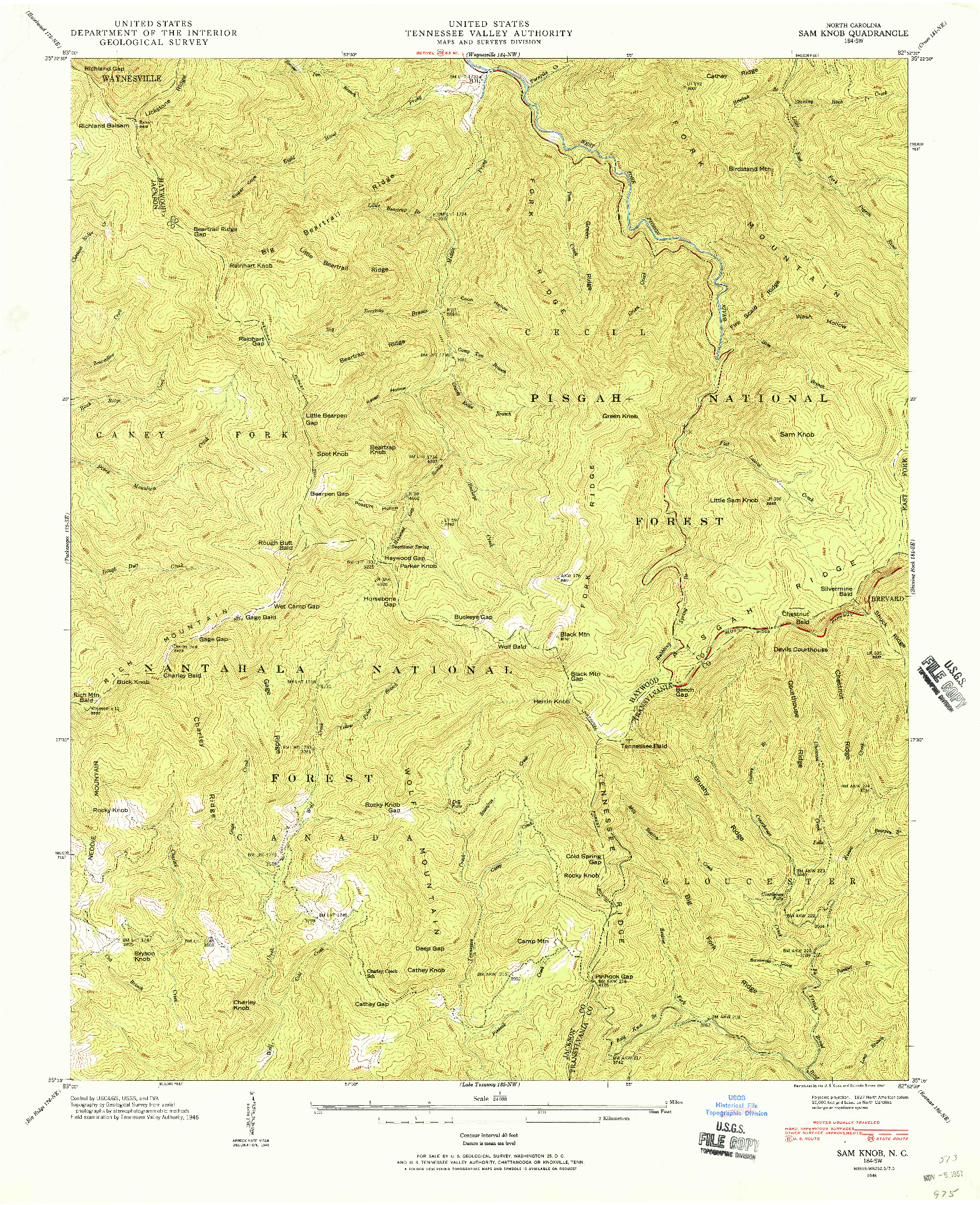 USGS 1:24000-SCALE QUADRANGLE FOR SAM KNOB, NC 1946