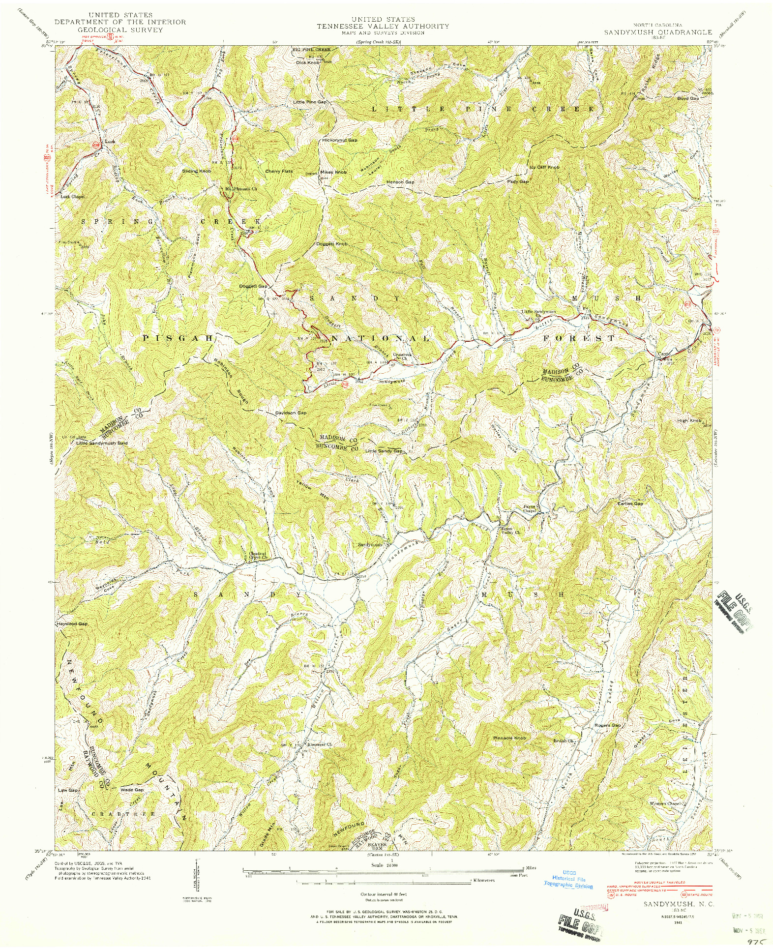 USGS 1:24000-SCALE QUADRANGLE FOR SANDYMUSH, NC 1941