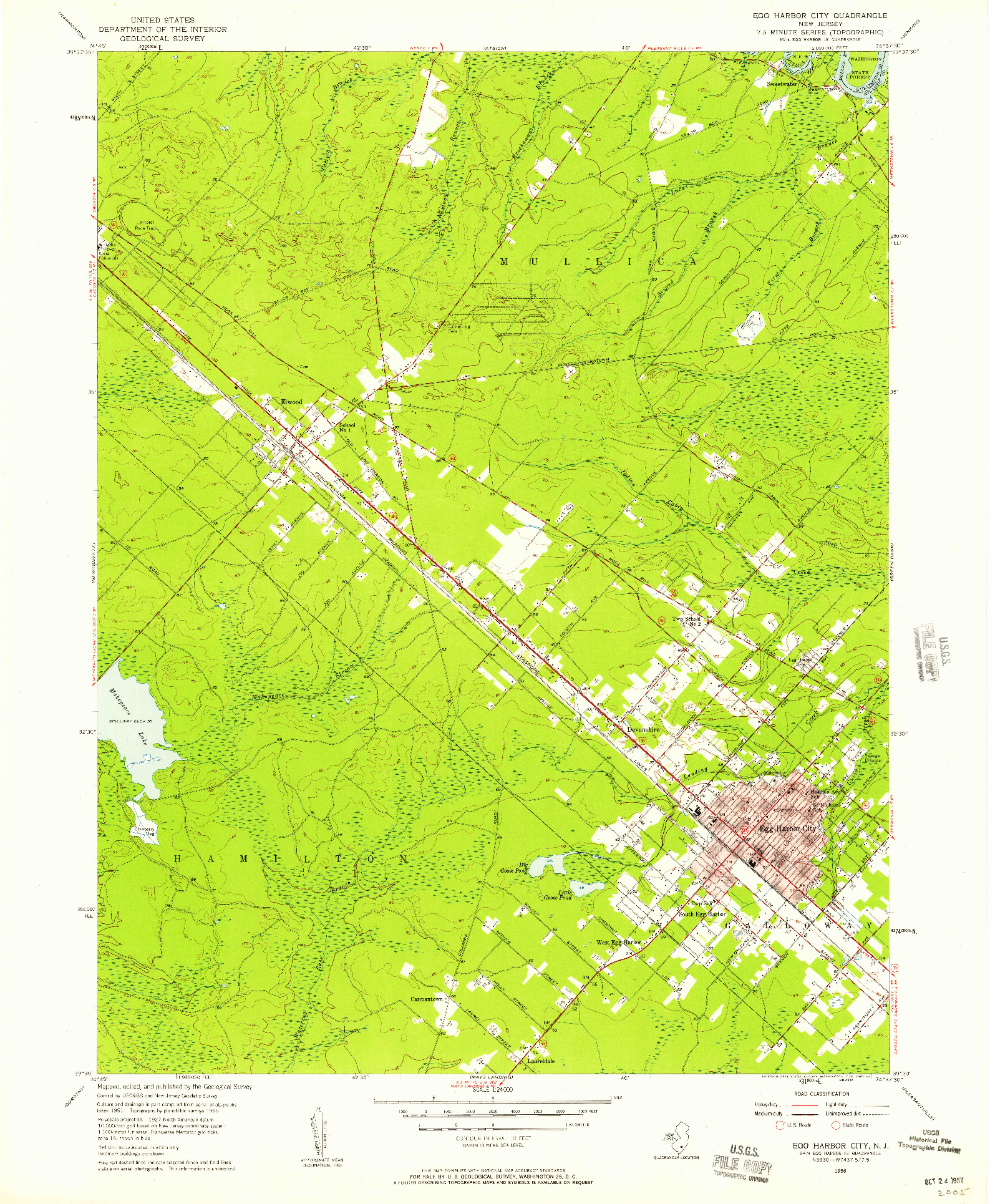 USGS 1:24000-SCALE QUADRANGLE FOR EGG HARBOR CITY, NJ 1956