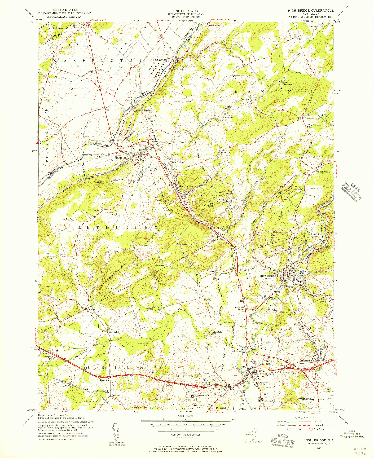 USGS 1:24000-SCALE QUADRANGLE FOR HIGH BRIDGE, NJ 1954