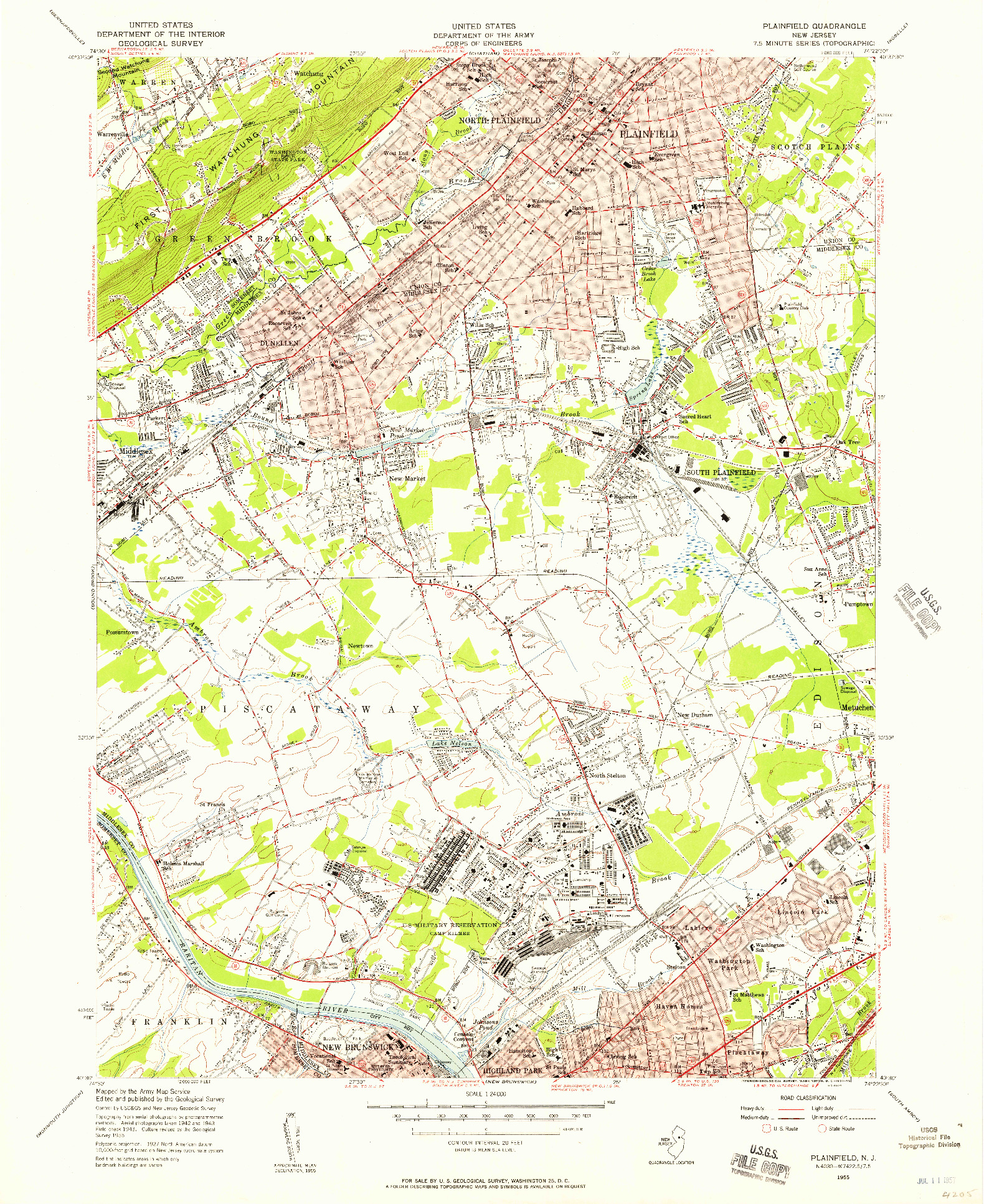 USGS 1:24000-SCALE QUADRANGLE FOR PLAINFIELD, NJ 1955
